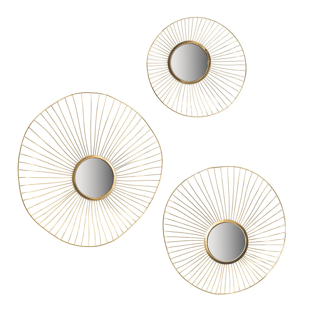 Wall Mirror with Iron Frame and Abstract Design, Set of 3