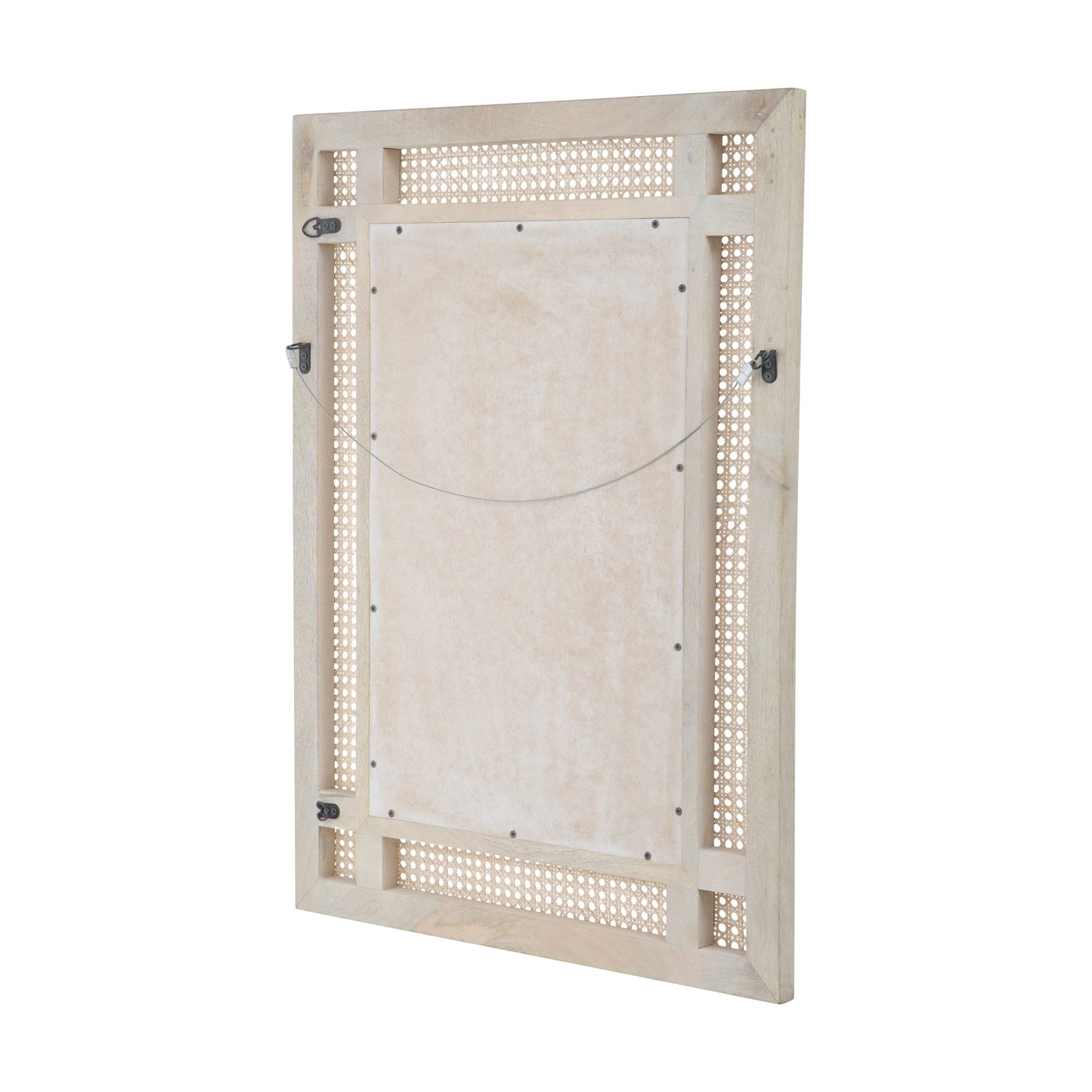 Wall Mirror with Mango Wood Frame and Wicker Border