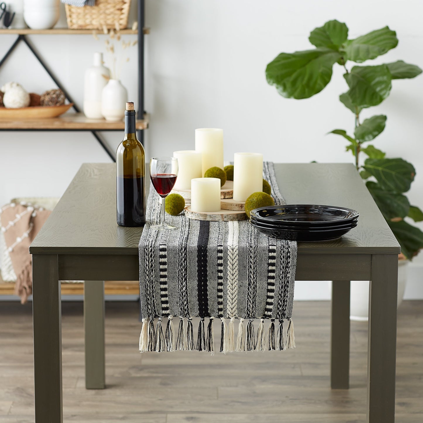 Black Braided Stripe Table Runner 15X108