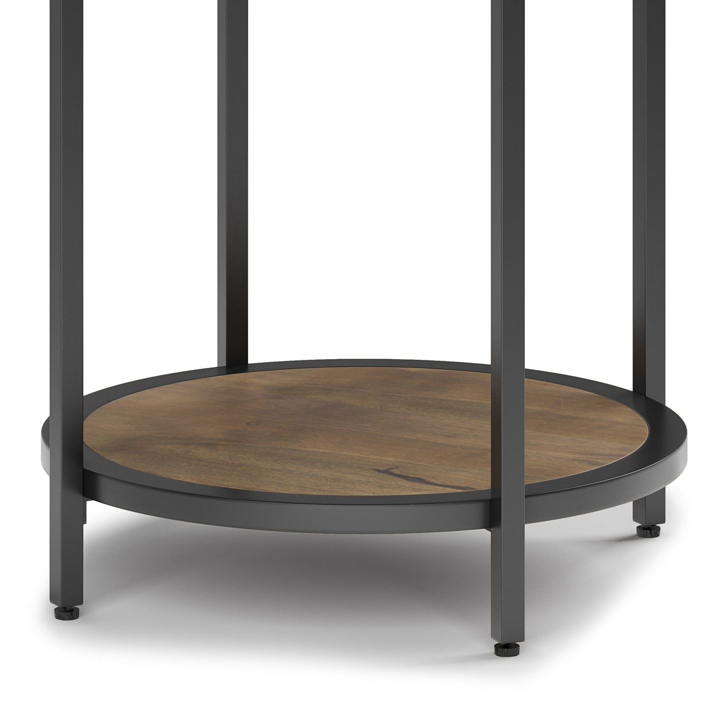 Grit Round Side Table with Open Bottom Shelf and Metal Frame