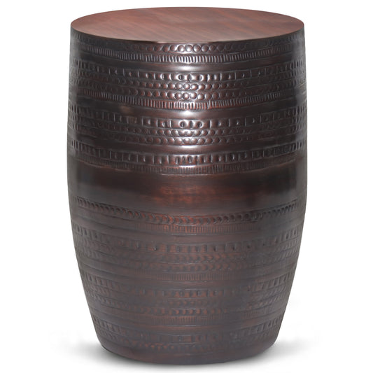 Heights Solid Metal Drum-Shaped Accent Table with Distinctive Texture