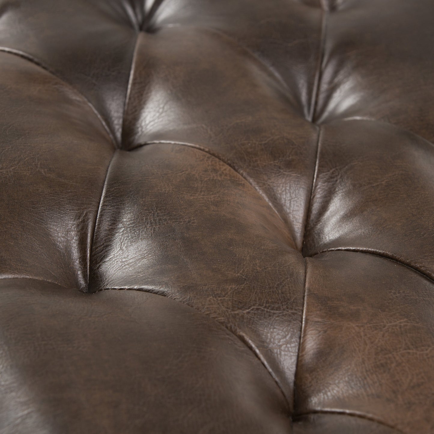 Fortune Upholstered Ottoman Bench with Tufted Top, Nailhead Trim and Carved Legs