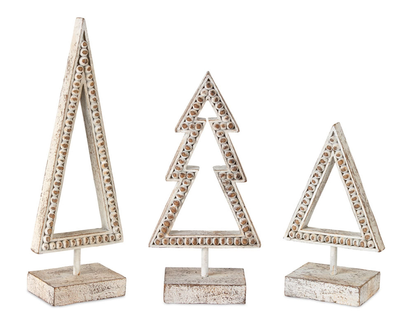 Beaded Wood Design Tree Cut Out Stand, Set of 3