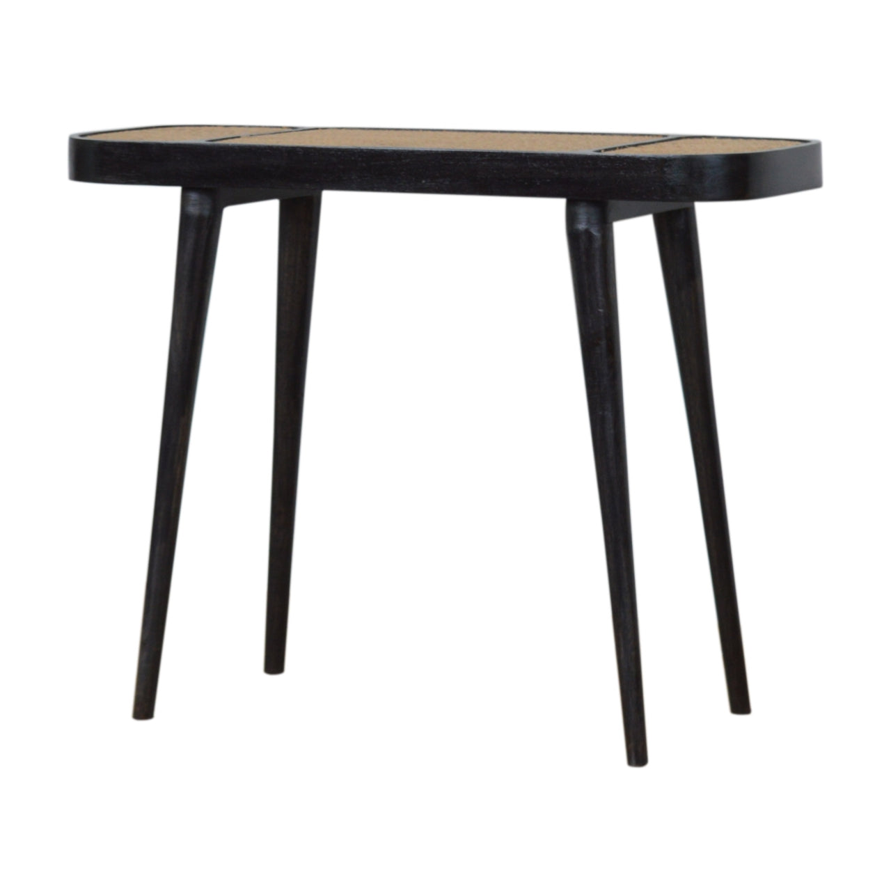 Wood and Rattan Console Table with Tapered Legs