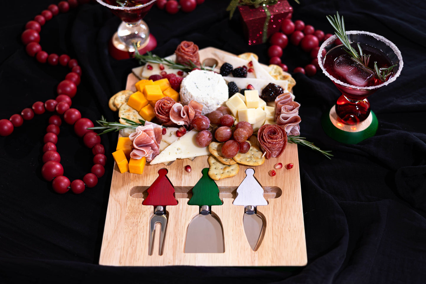 Tootles! By Jeanne Fitz Whimsical Christmas 4pc Service Board w/ Knives - Green
