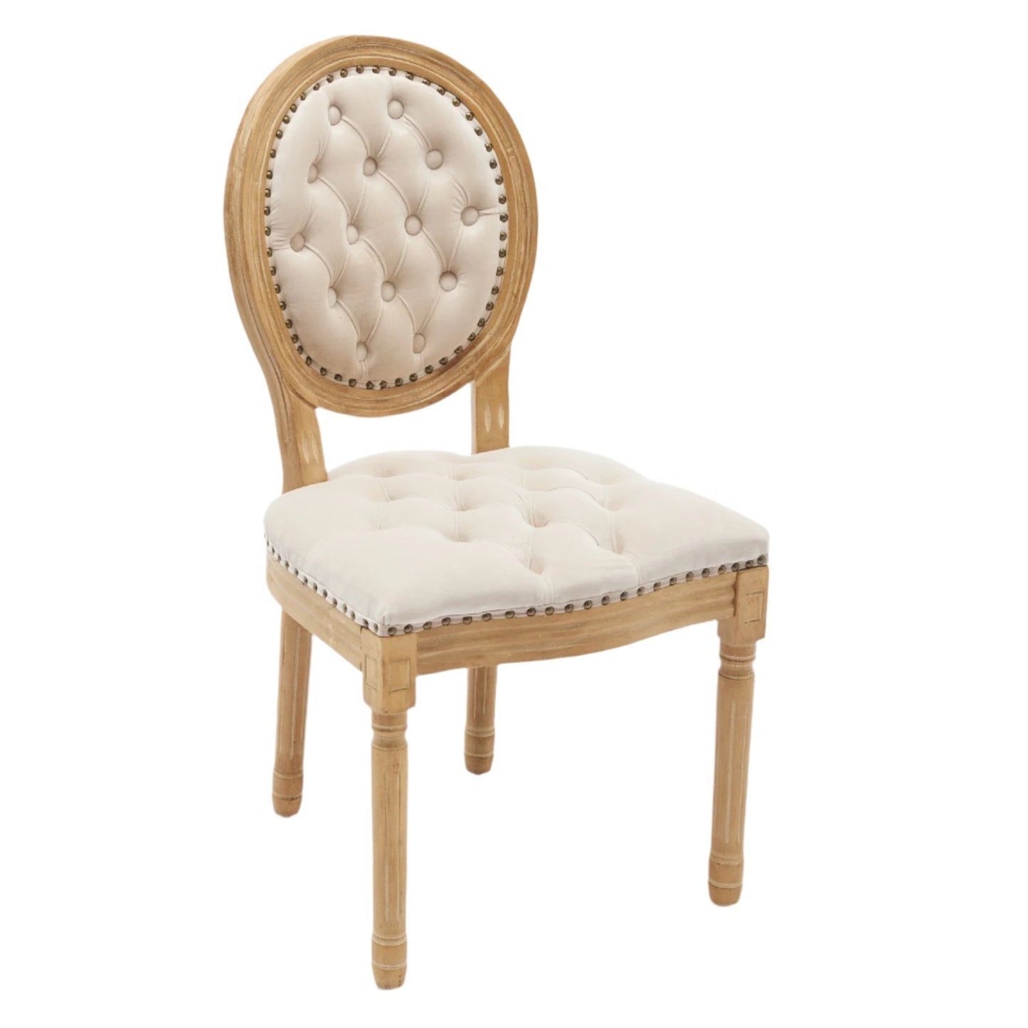 Button Tufted Upholstered Dining Chair with Round Back and Nailhead Trim, Set of 2