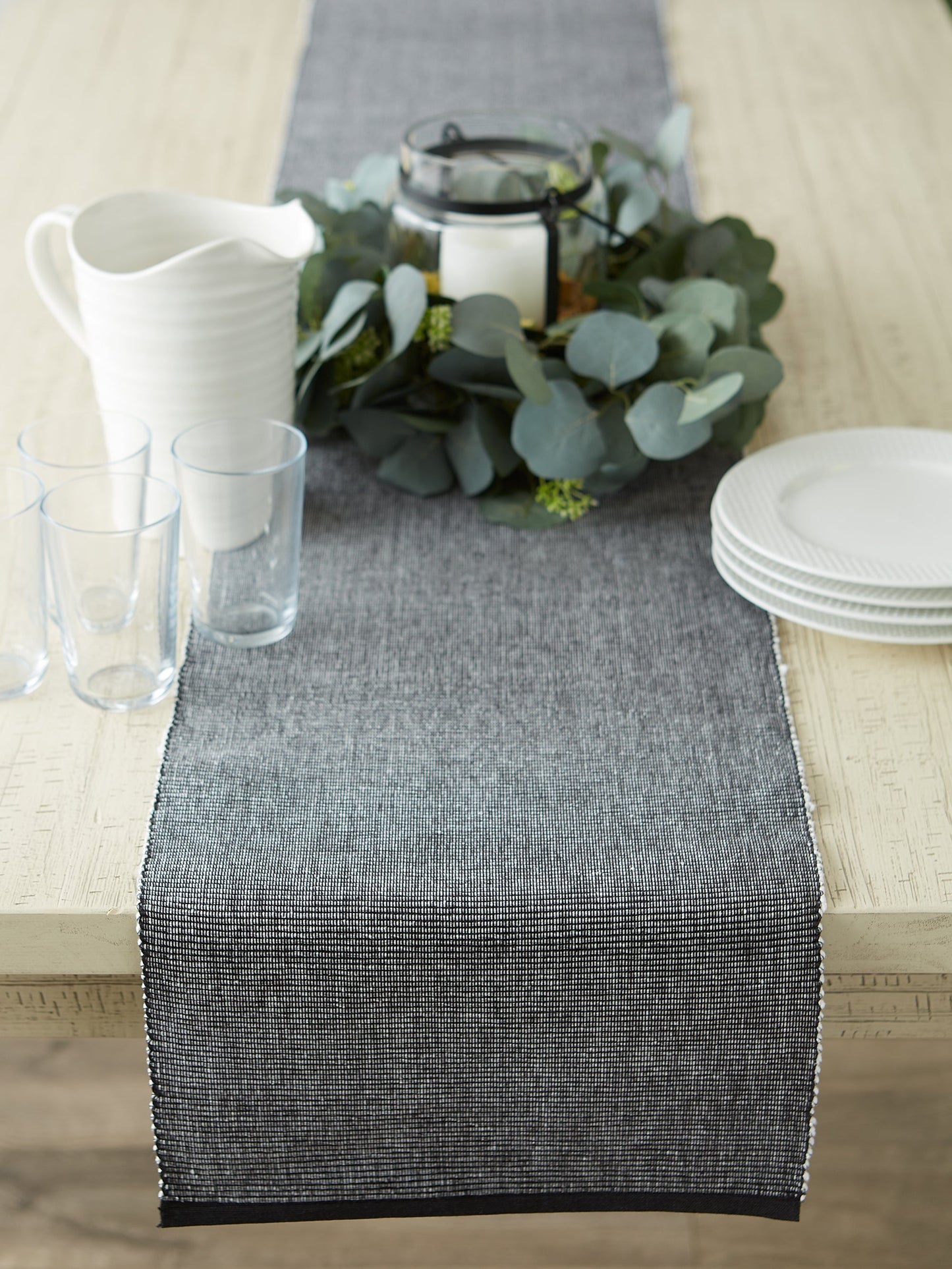 Black/White 2-Tone Ribbed Table Runner 13X72