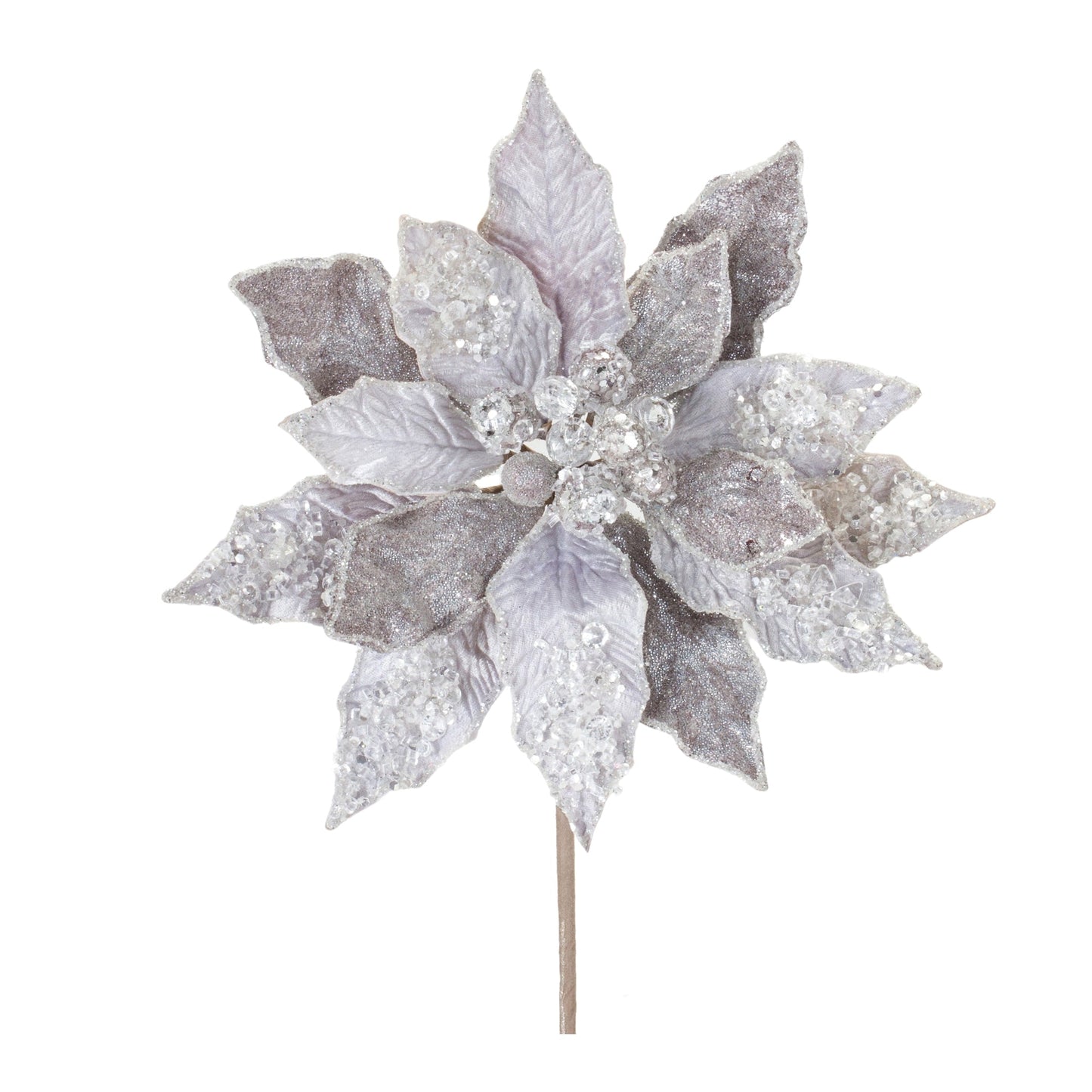 Glittered Poinsettia Flower Stem, Set of 6