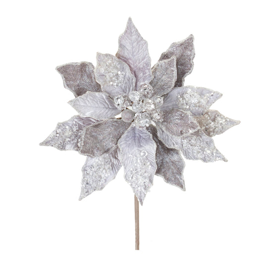 Glittered Poinsettia Flower Stem, Set of 6