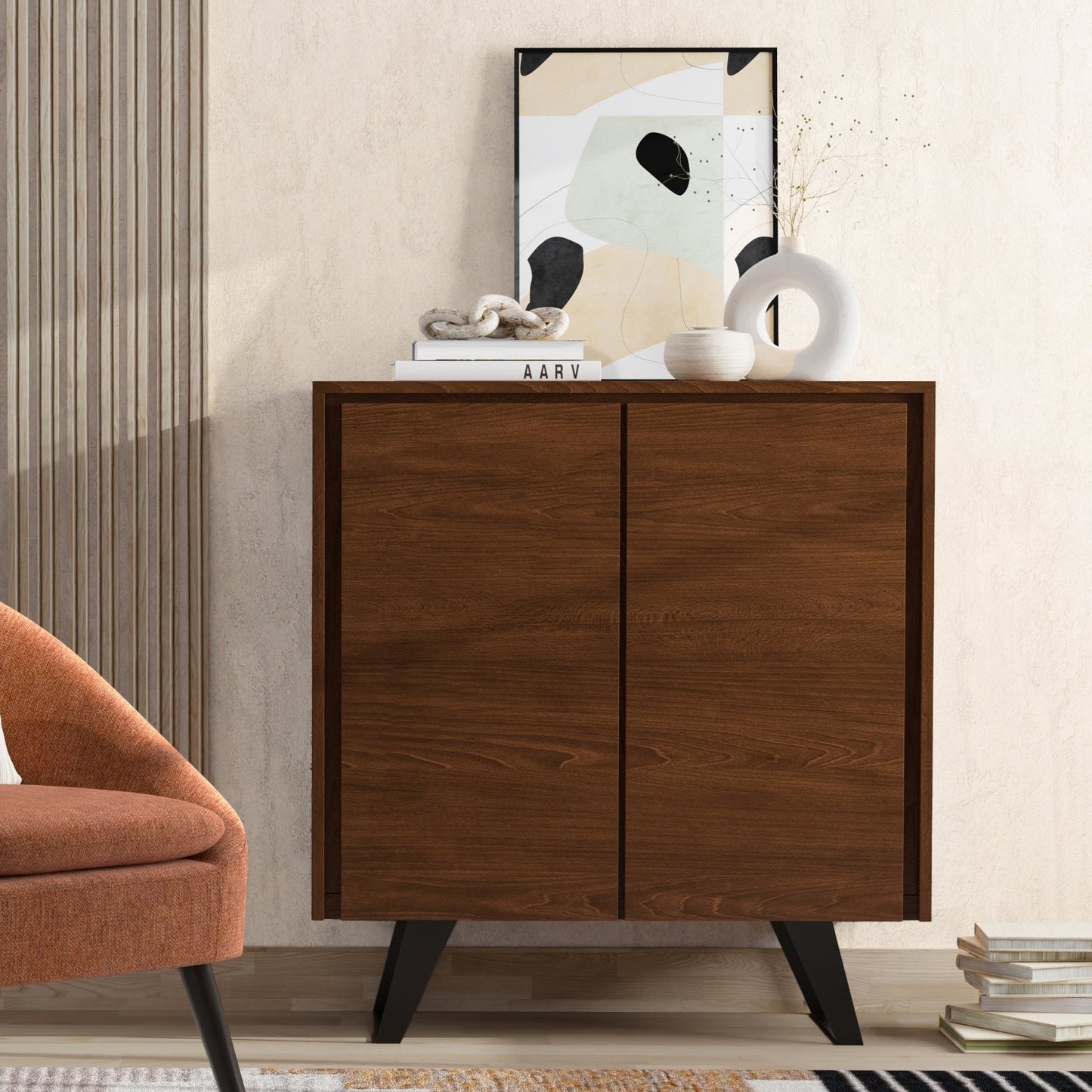 Passage 2-Door Storage Cabinet with 4 Adjustable Shelves and Metal Angled Legs