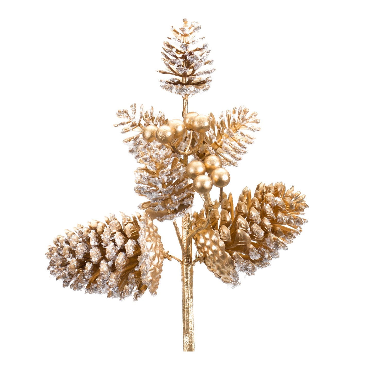 Gold Frosted Pine Cone Pick with Berry Accent, Set of 6