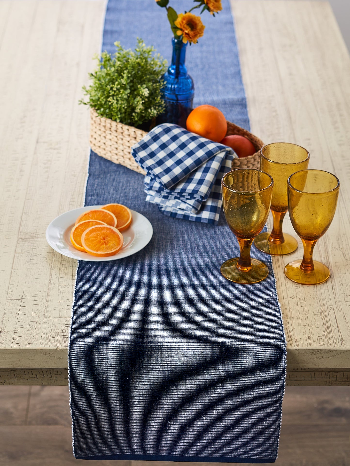 Navy/White 2-Tone Ribbed Table Runner 13X108