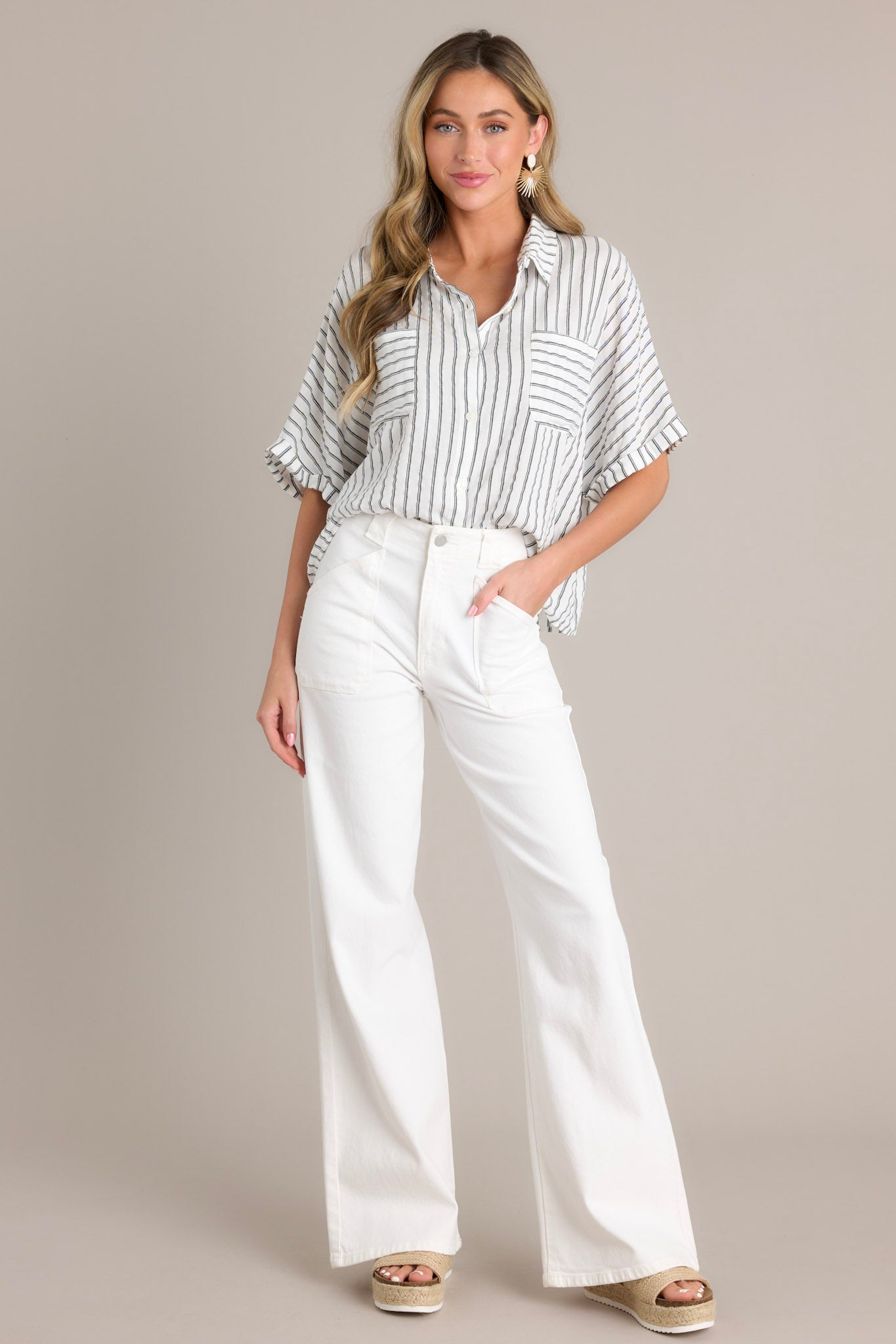 Onyx Chic Black Stripe Button Front Top