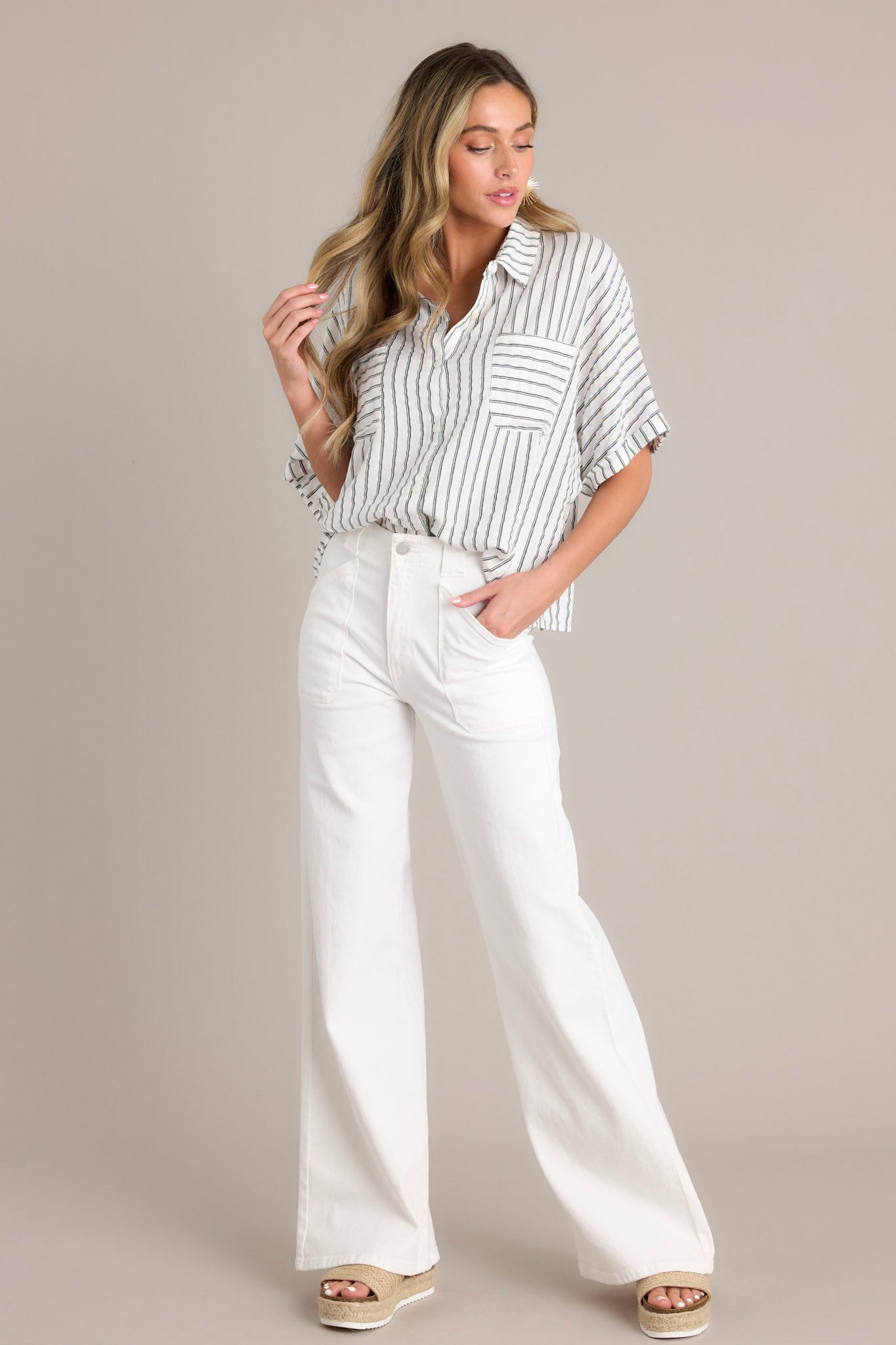 Onyx Chic Black Stripe Button Front Top