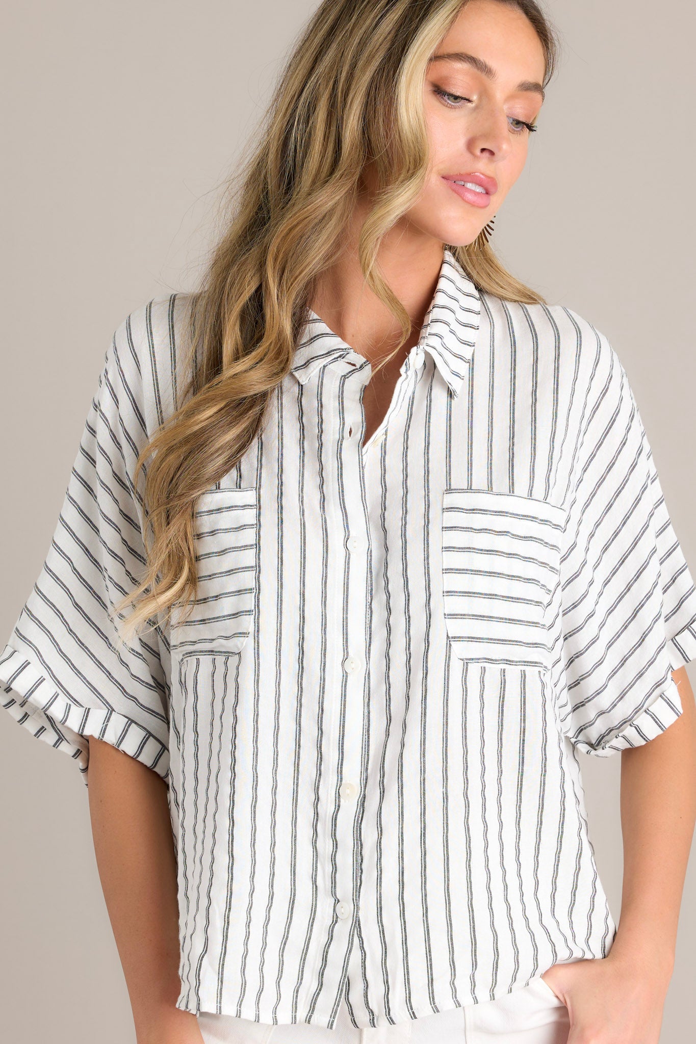 Onyx Chic Black Stripe Button Front Top
