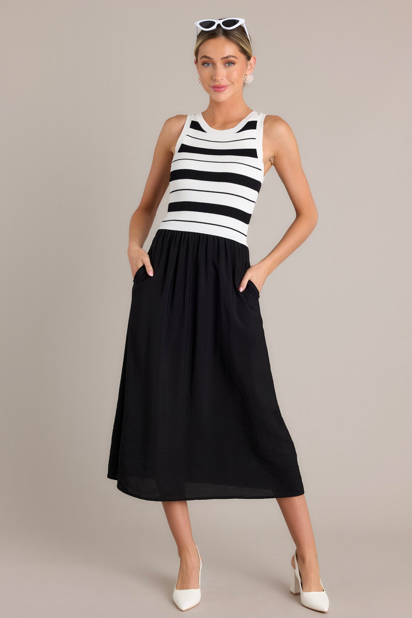 Monochrome Moments Black Stripe Midi Dress