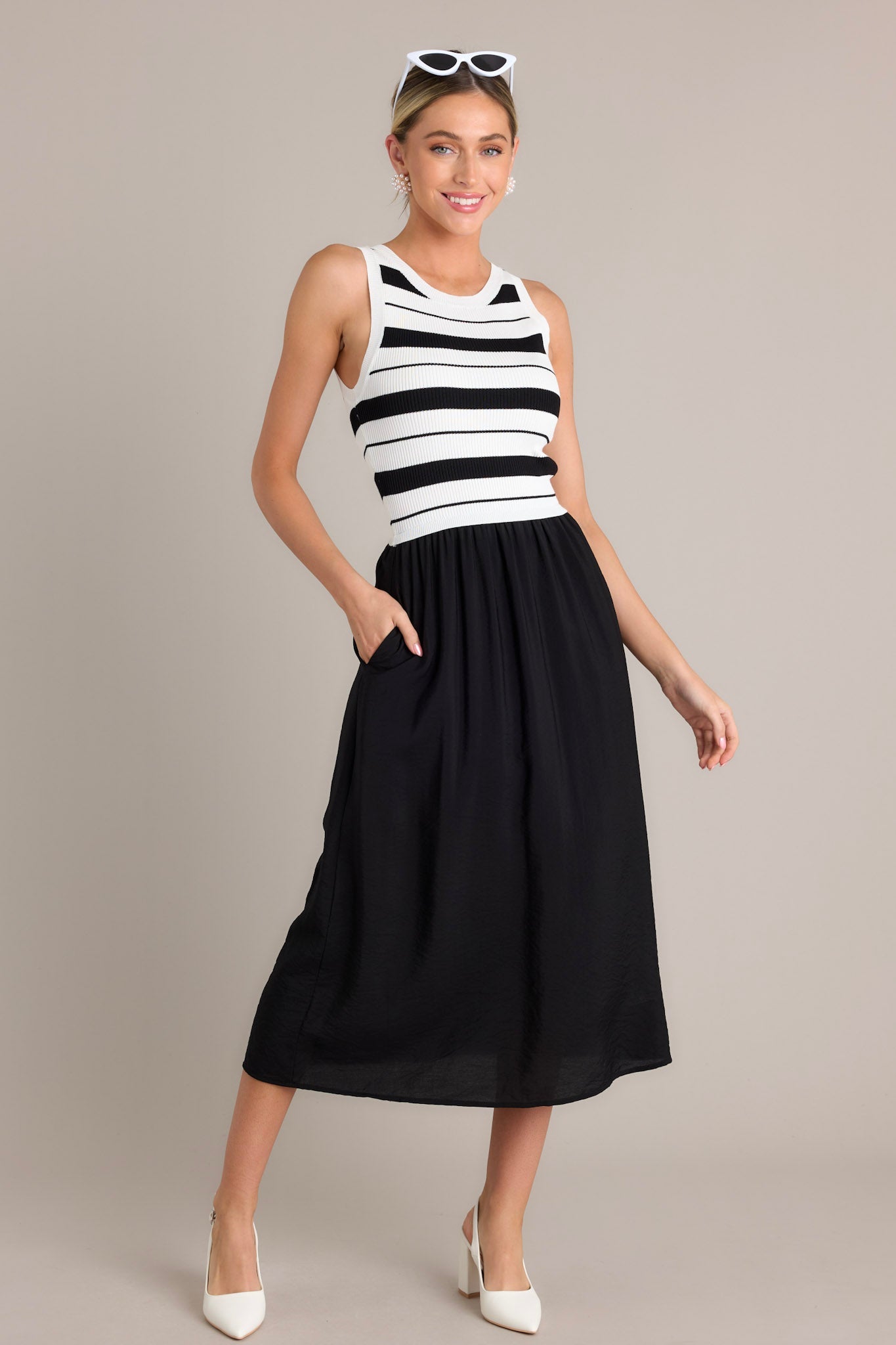 Monochrome Moments Black Stripe Midi Dress