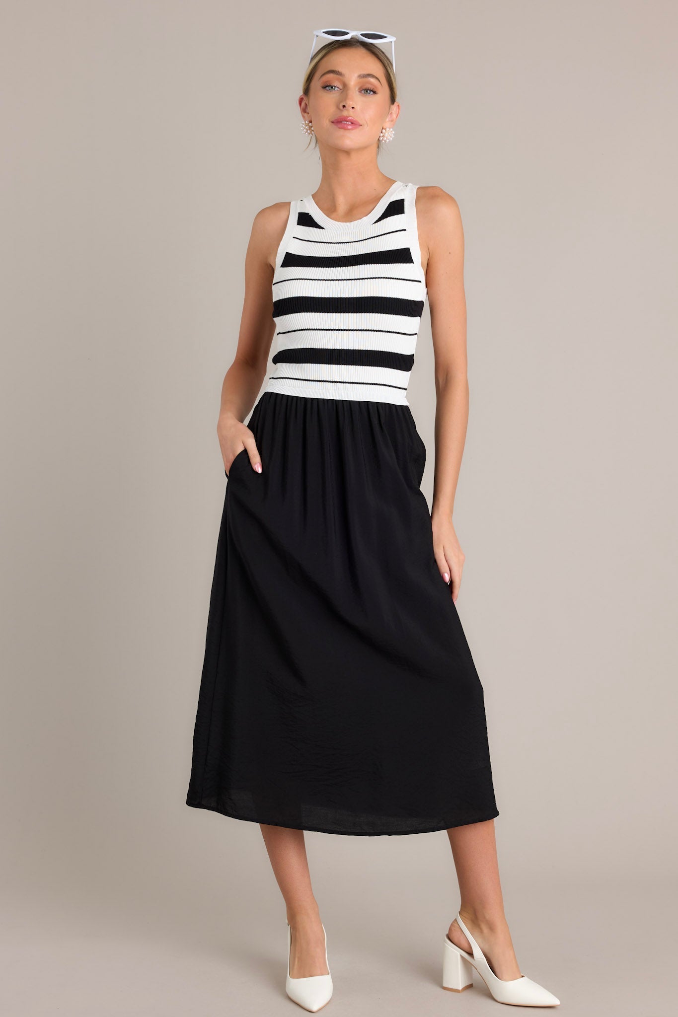 Monochrome Moments Black Stripe Midi Dress