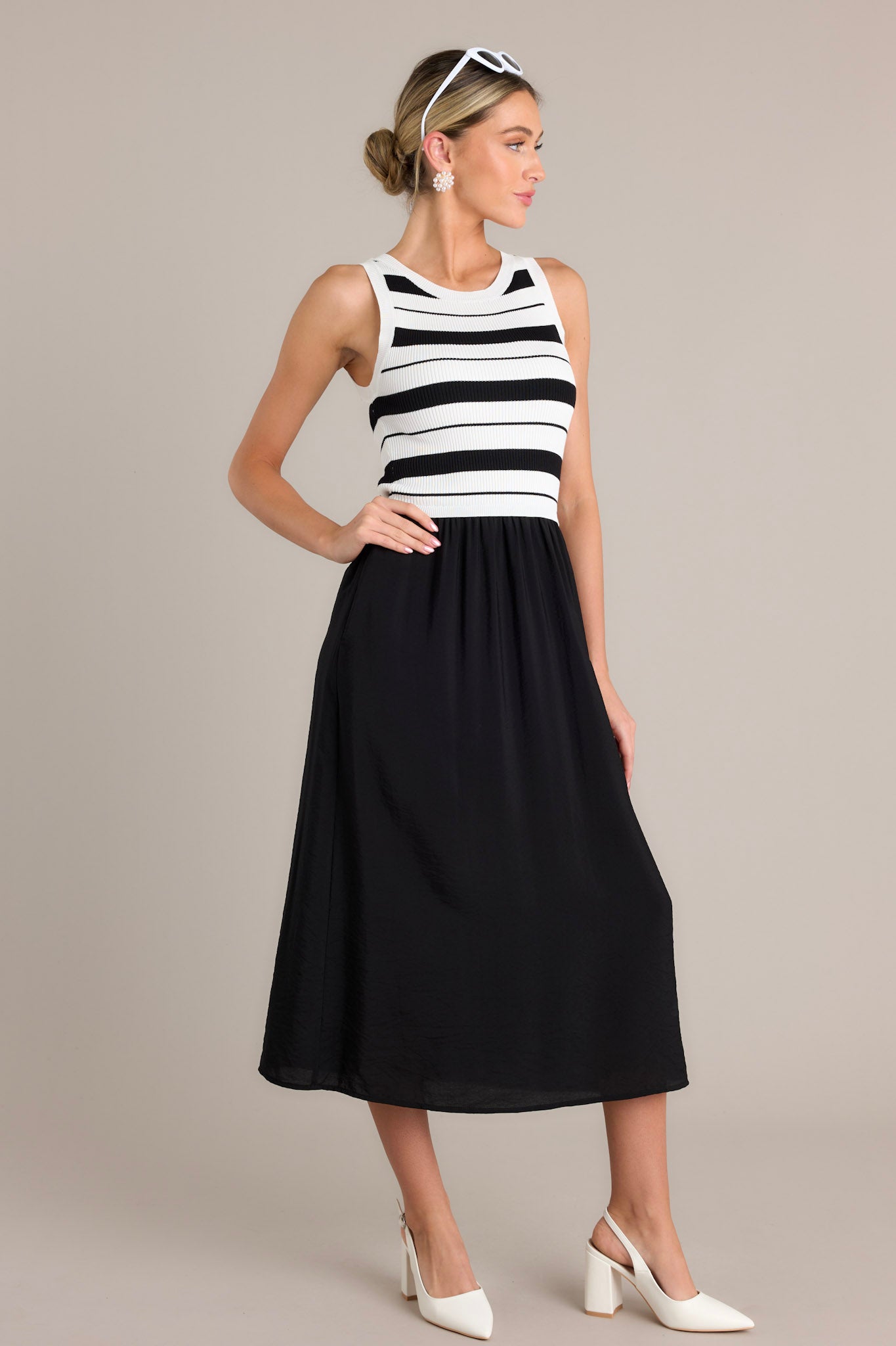 Monochrome Moments Black Stripe Midi Dress
