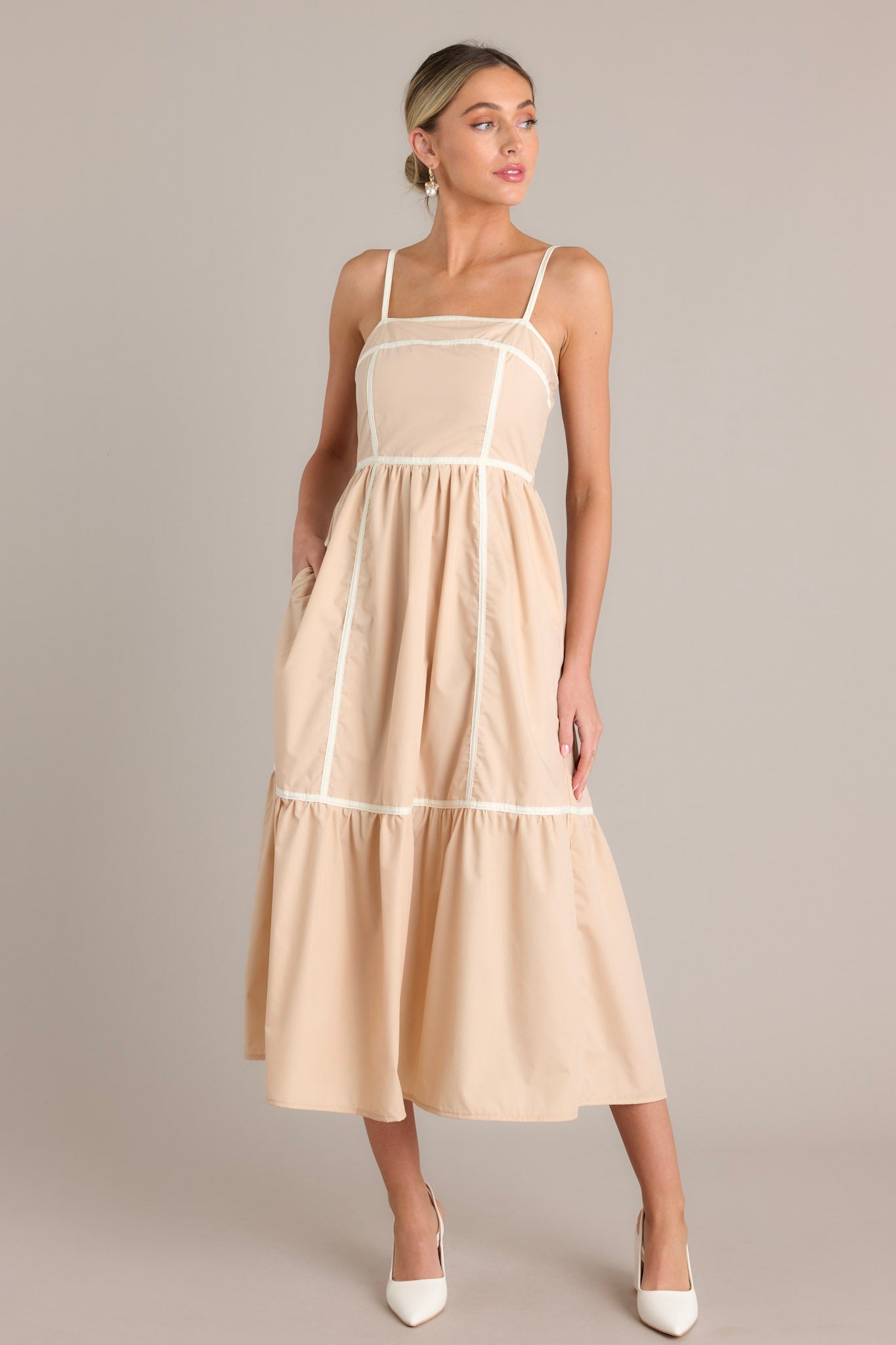 Timeless Charm Beige Square Neck Maxi Dress