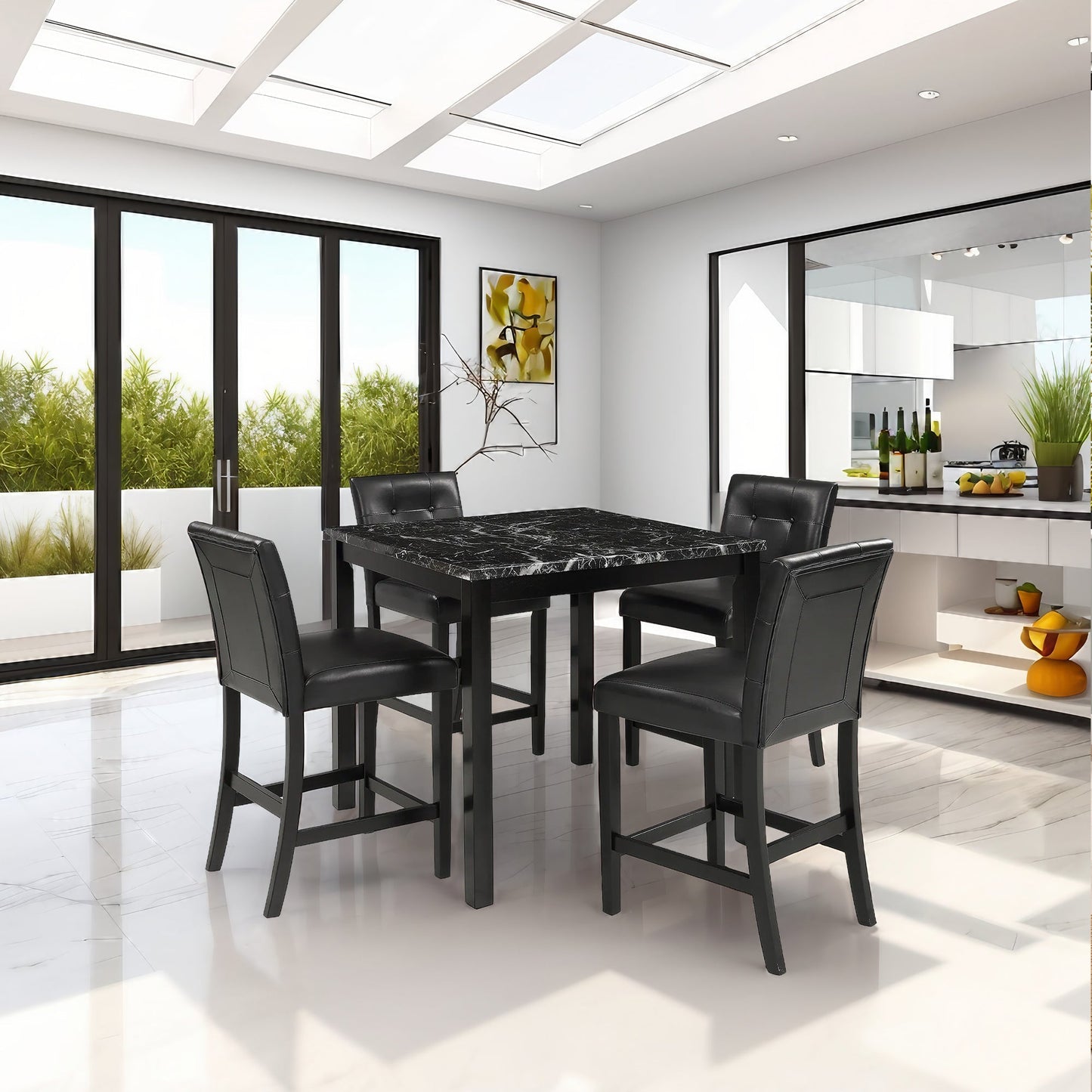 5 Piece Dining Table Set with 4 Leather Upholstered Chairs