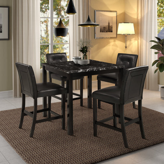 5 Piece Dining Table Set with 4 Leather Upholstered Chairs