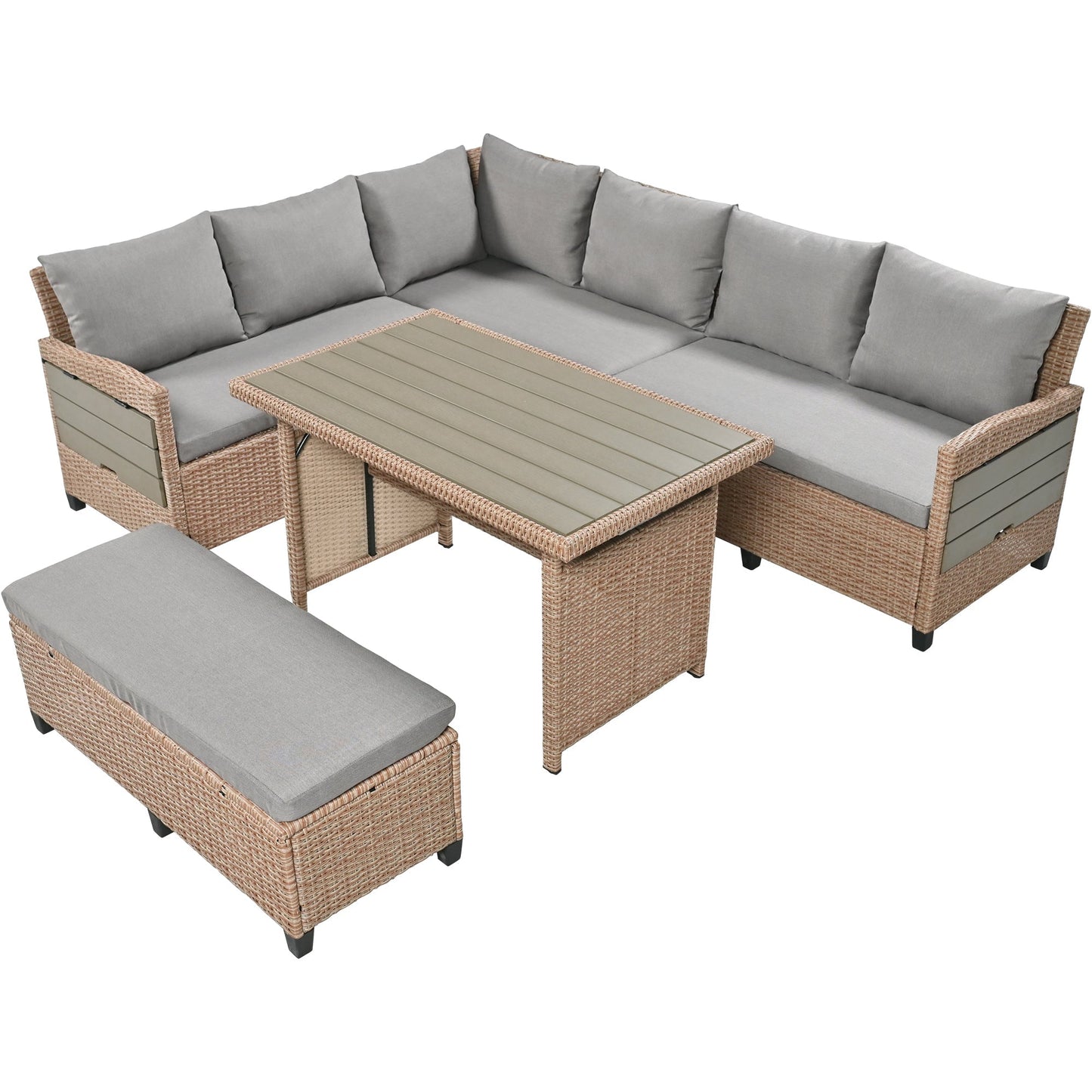 5-Piece Outdoor Sectional Sofa Set with 2 Extendable Side Tables