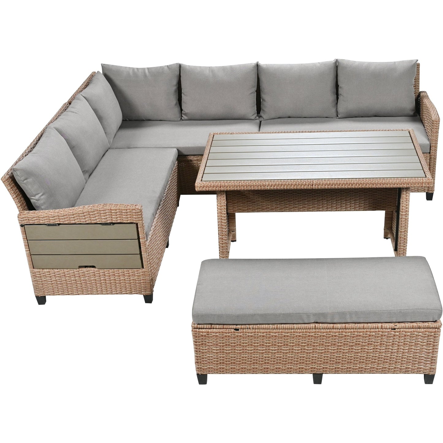 5-Piece Outdoor Sectional Sofa Set with 2 Extendable Side Tables