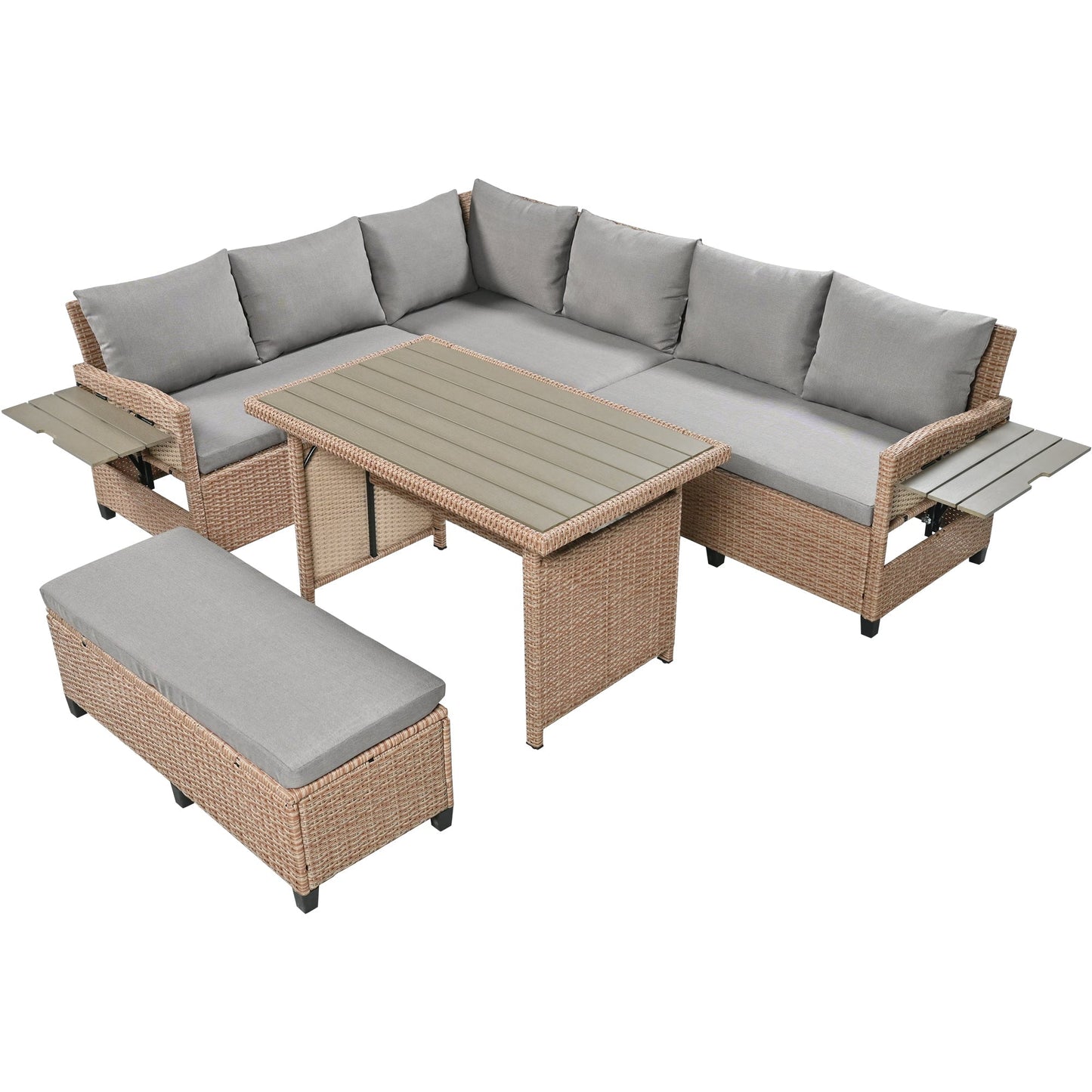 5-Piece Outdoor Sectional Sofa Set with 2 Extendable Side Tables