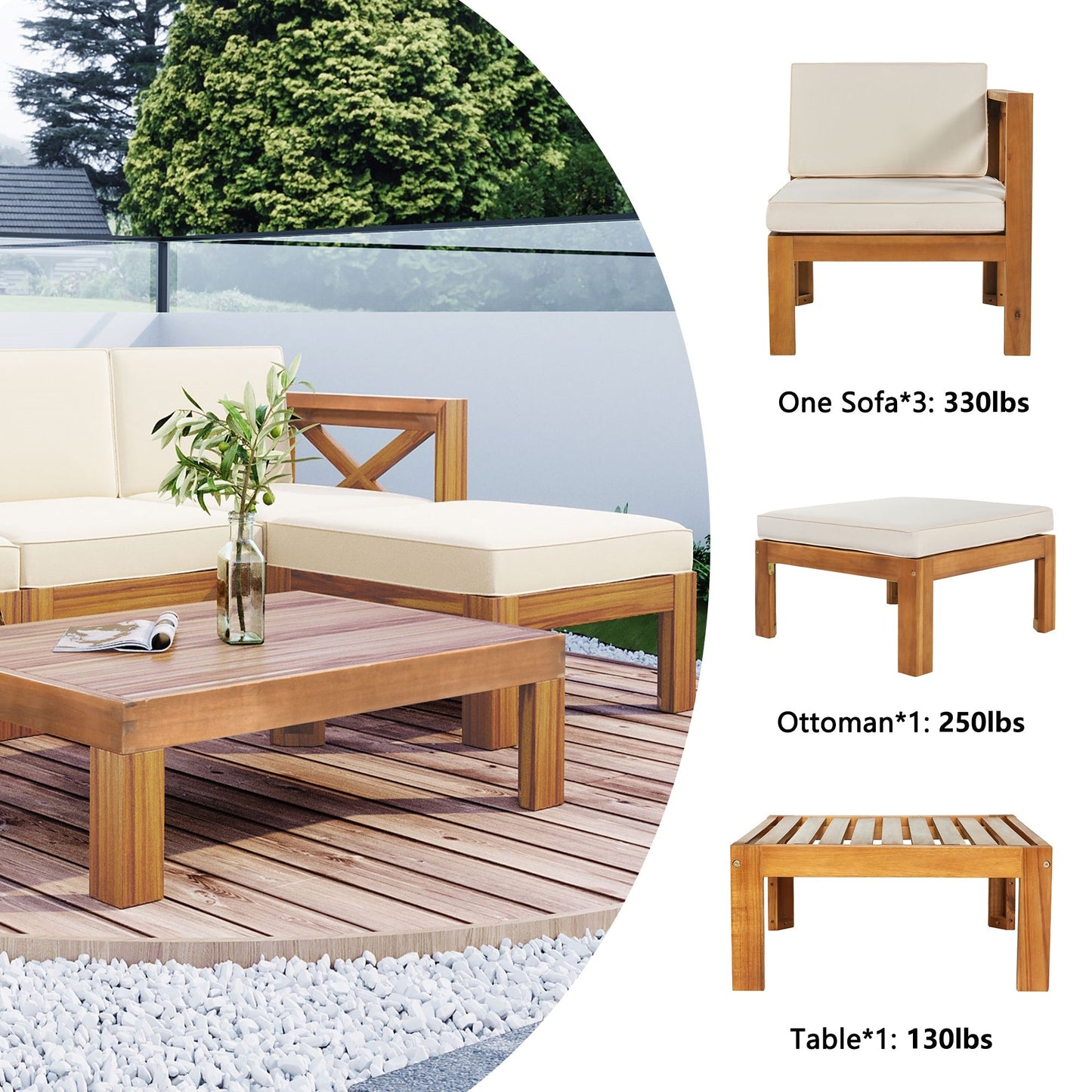 5-Piece Outdoor Sectional Sofa Set with Cushions