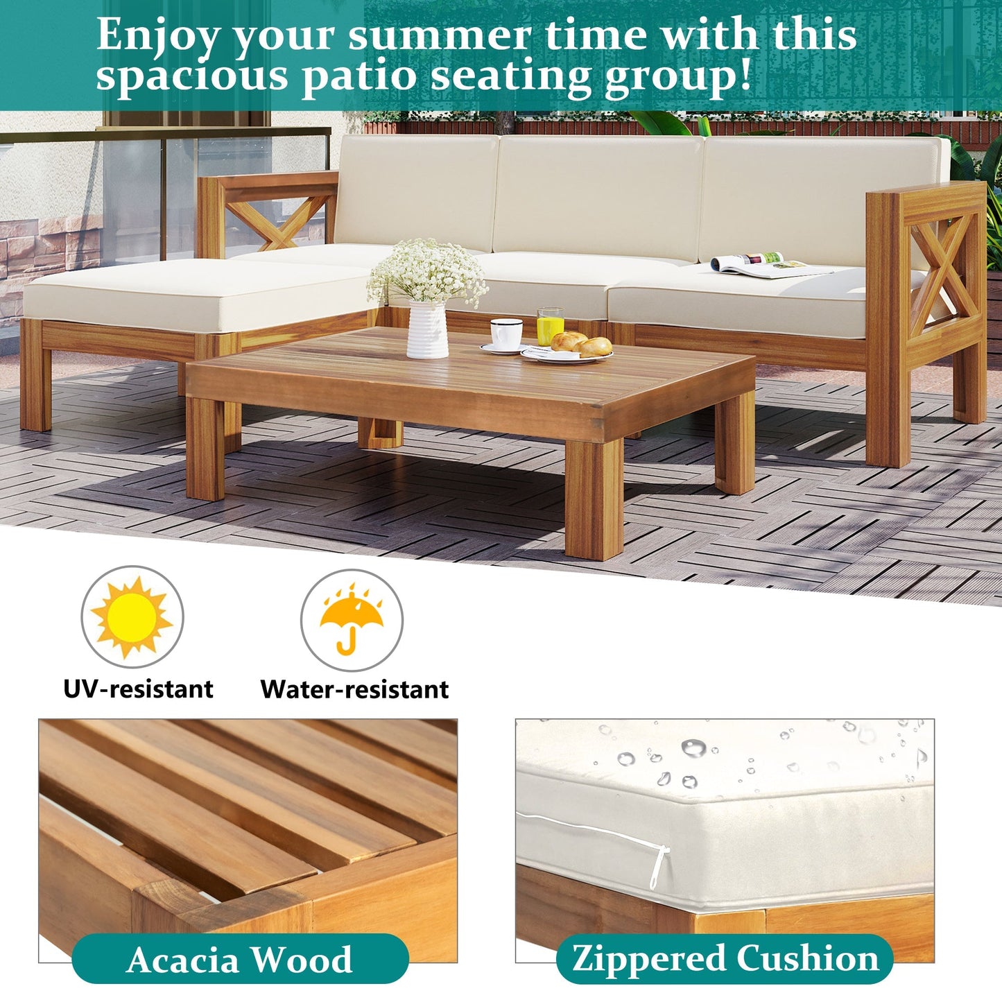 5-Piece Outdoor Sectional Sofa Set with Cushions