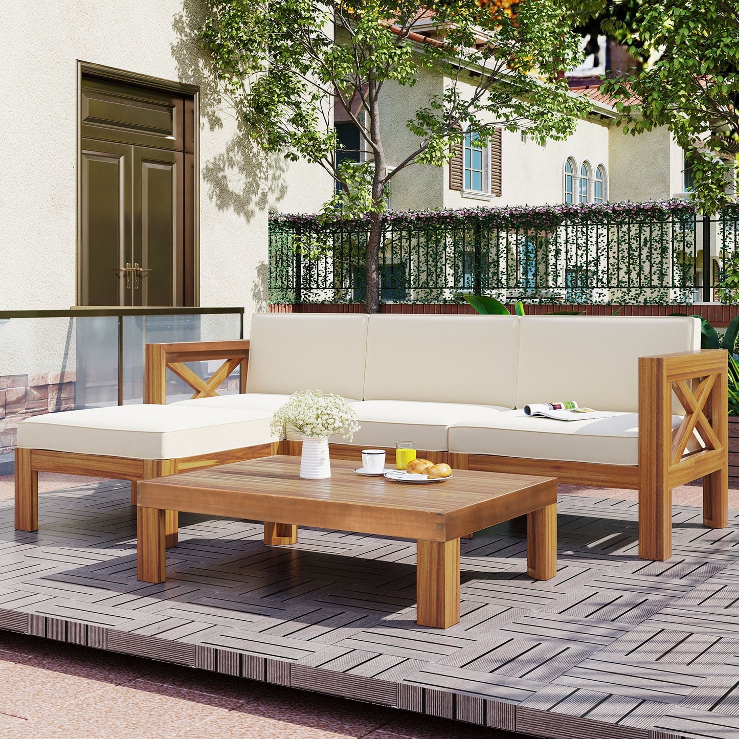 5-Piece Outdoor Sectional Sofa Set with Cushions