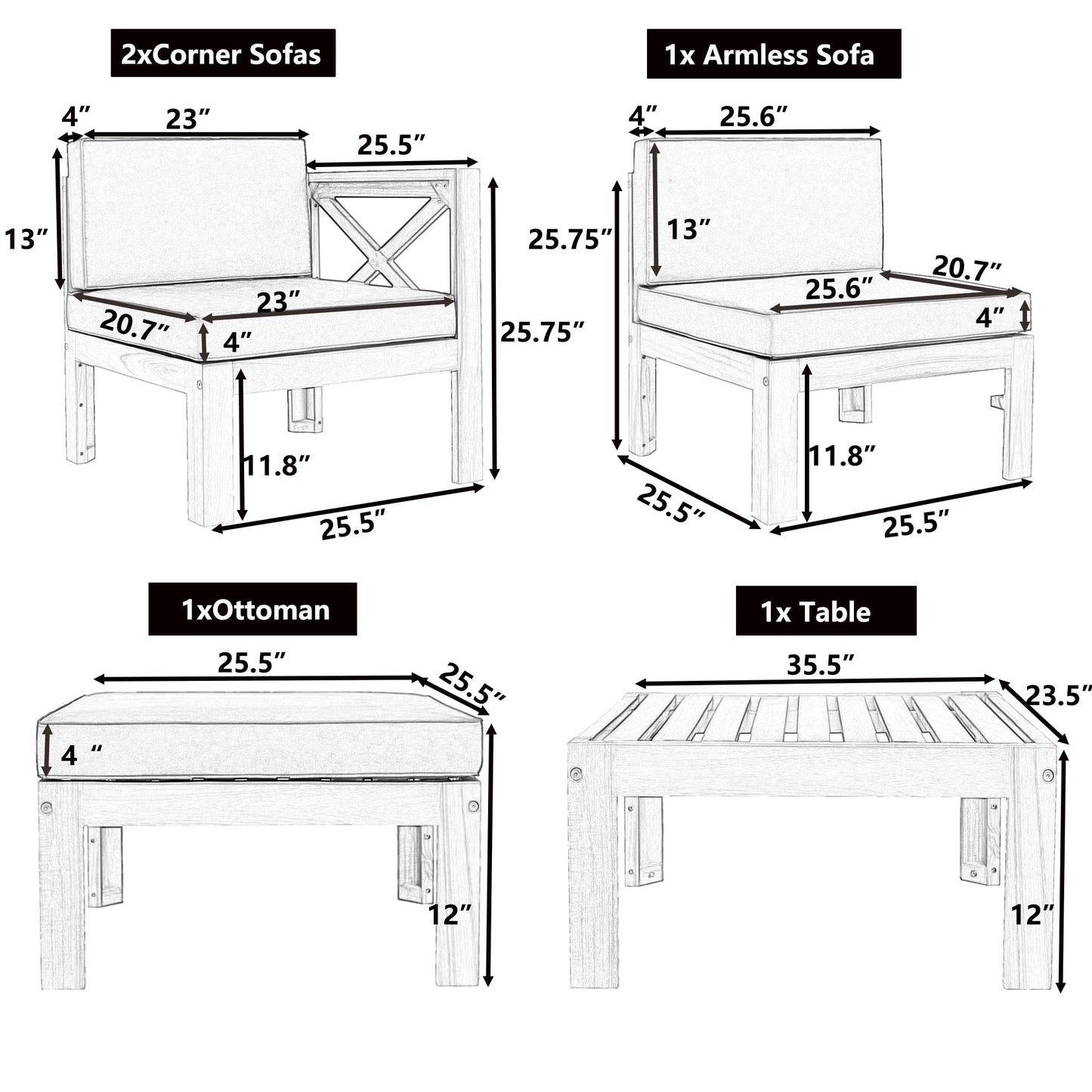 5-Piece Outdoor Sectional Sofa Set with Cushions
