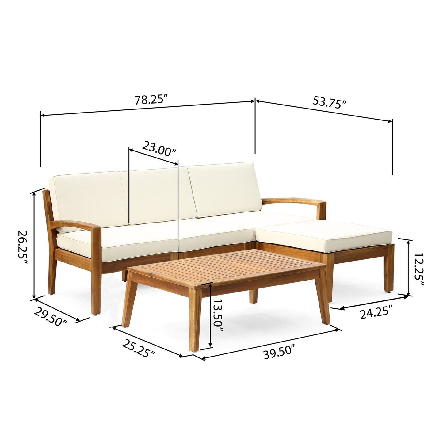 5-Piece Outdoor Sofa Set with Coffee Table and Water-resistant Cushions
