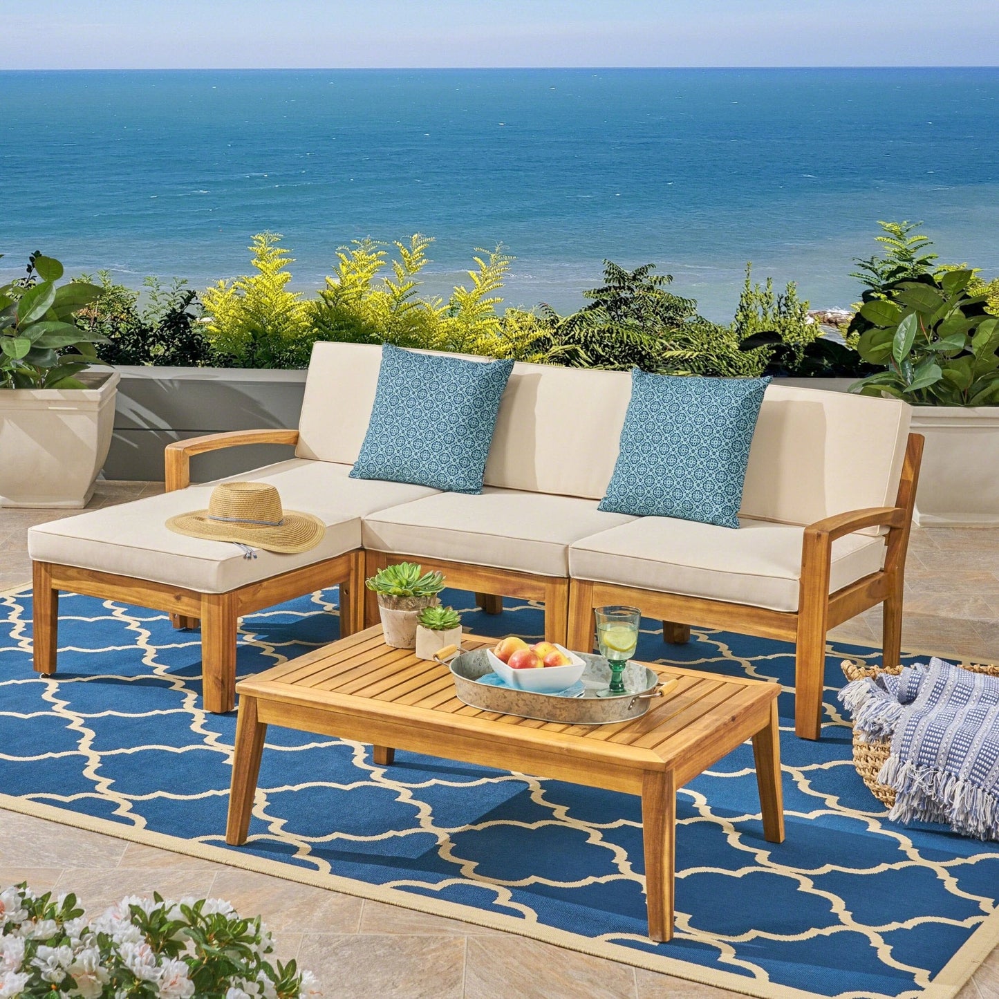 5-Piece Outdoor Sofa Set with Coffee Table and Water-resistant Cushions