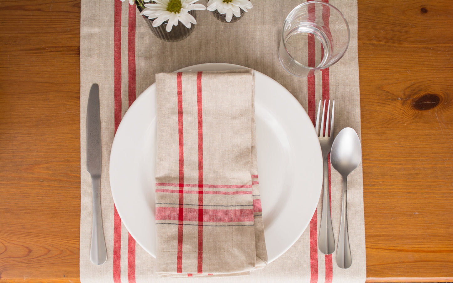 Tango Red French Stripe Table Runner 14X108