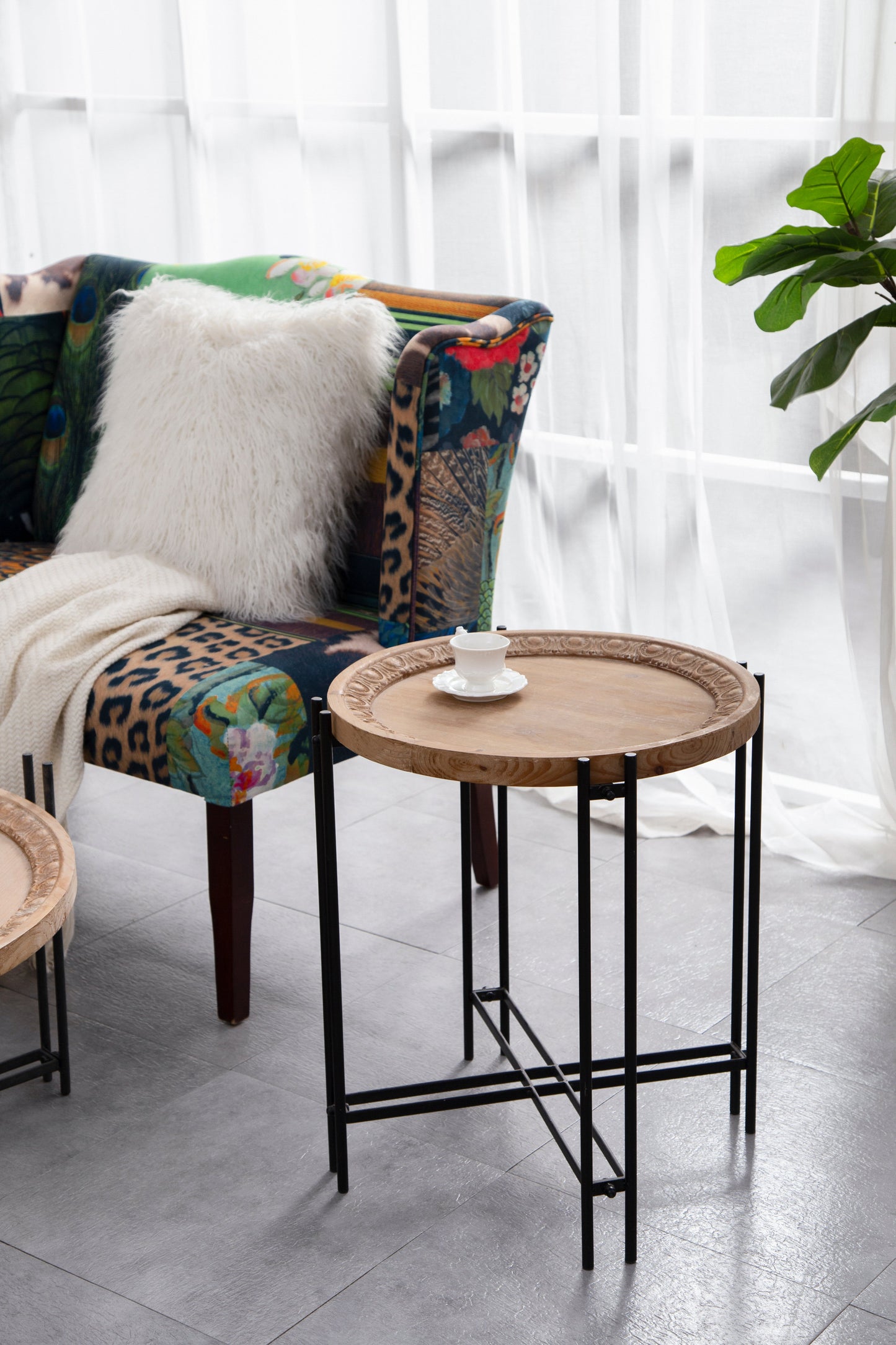 Side Table with Wooden Top and Metal Legs
