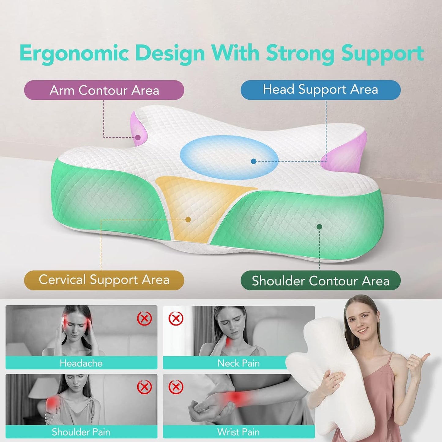 SKG T3 Cervical Contoured Ergonomic Pillow (White)