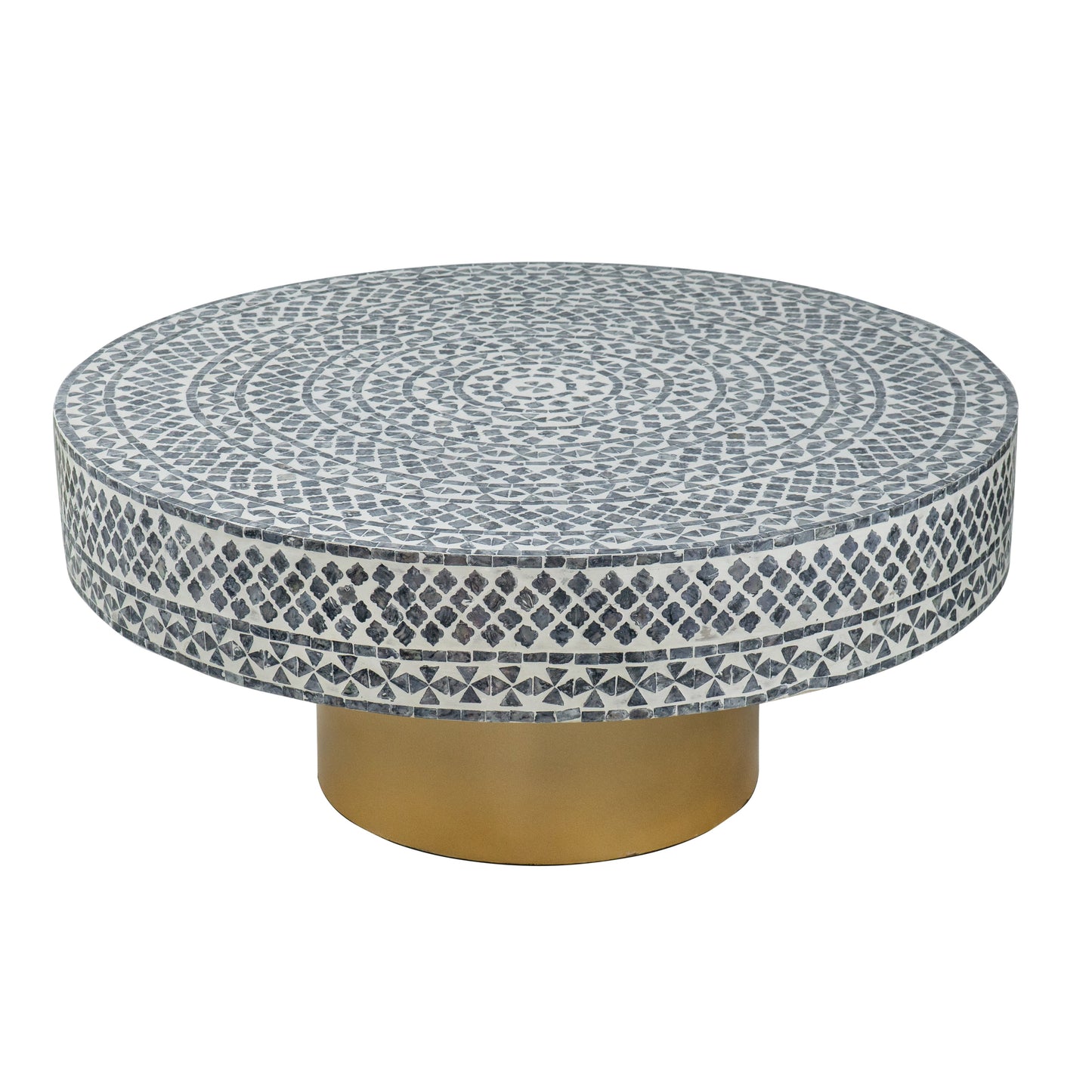 Alacrits Round Coffee Table with Capiz Design and Pedestal Base