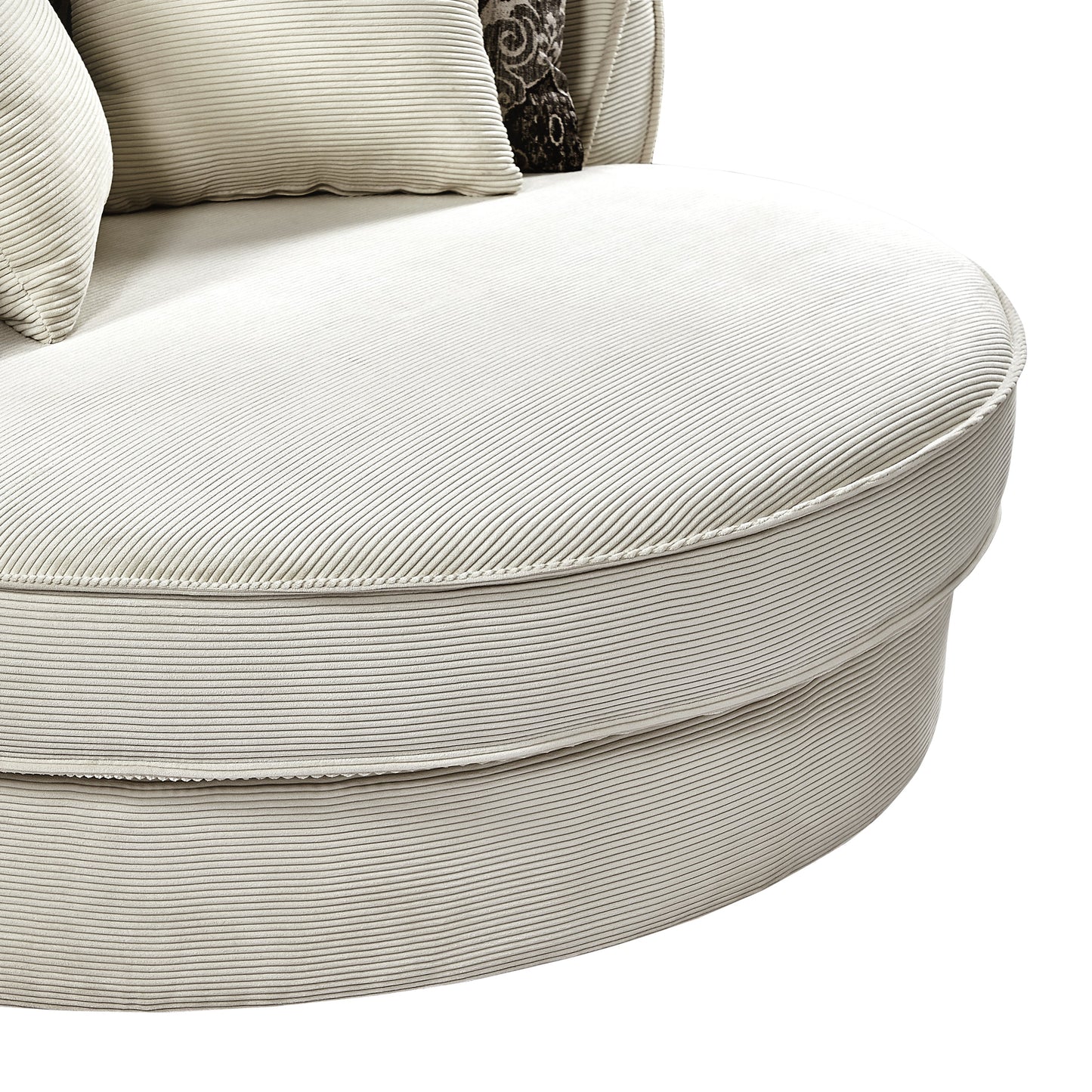 Upholstered Swivel Barrel Chair with 5 Movable Pillows and Metal Base