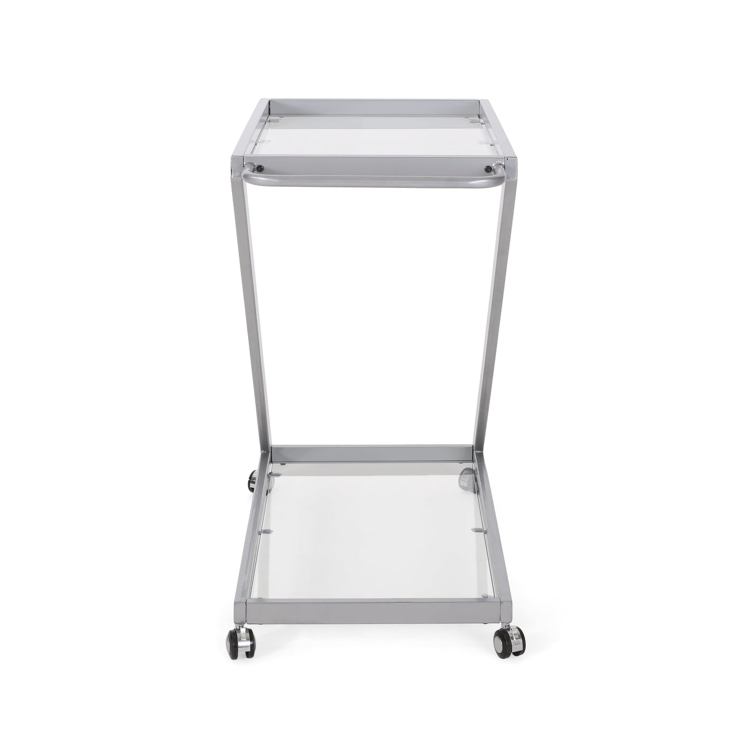 Z-Shape Bar Cart with 2 Glass Shelves and Rolling Casters
