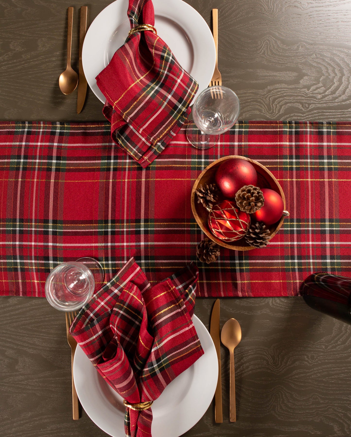 Holiday Metallic Plaid Table Runner 14X108