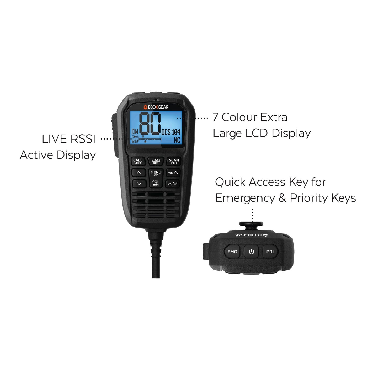 EcoXgear Touring Pack 5-Watt Compact UHF Handheld CB Radio with Multi-Colour LCD Display Mic EXG3000-TPK