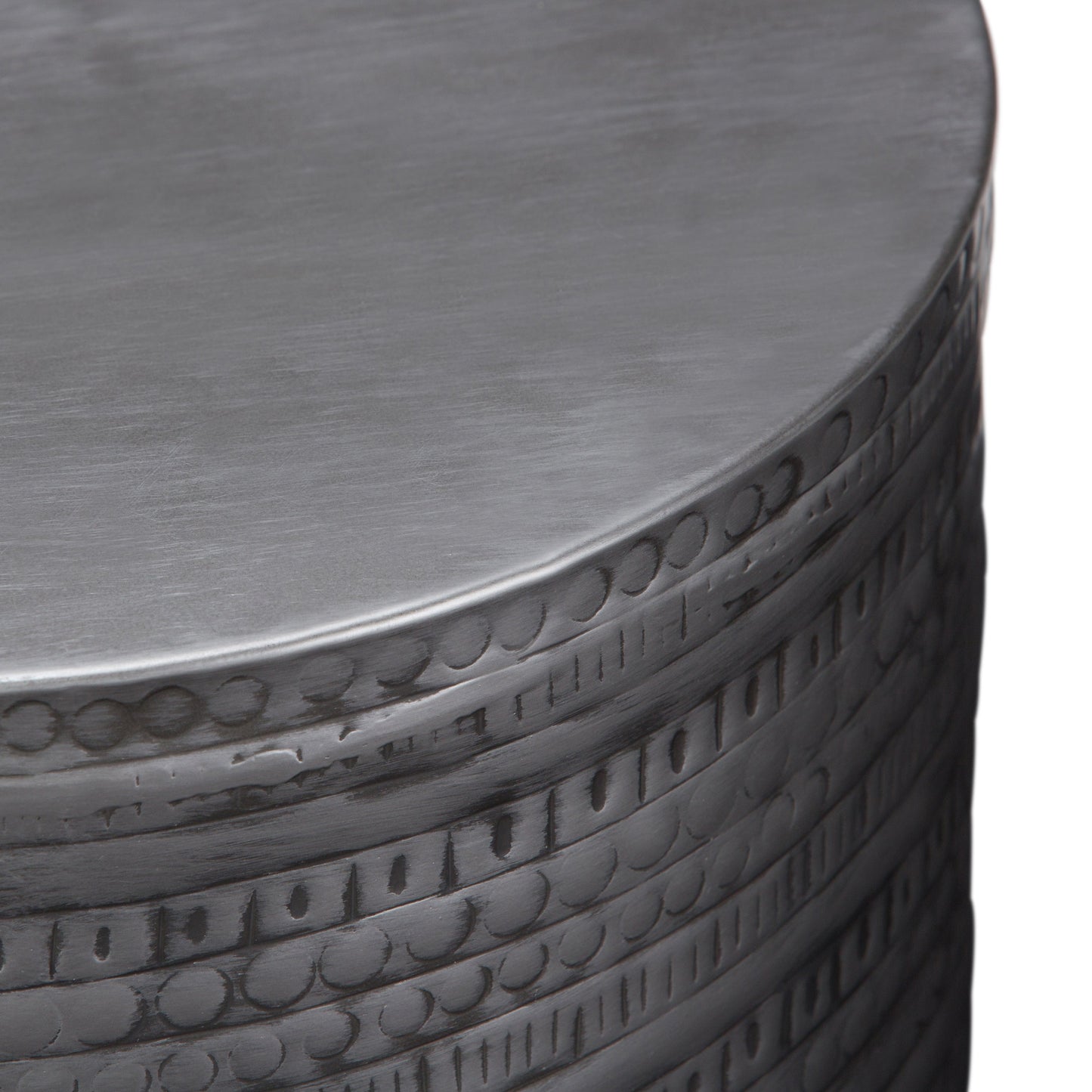 Heights Solid Metal Drum-Shaped Accent Table with Distinctive Texture