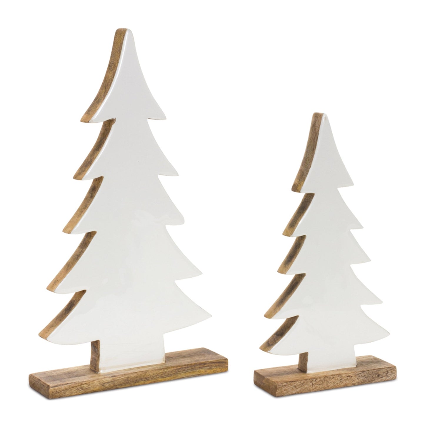 Pine Tree on Natural Wood Base, Set of 2