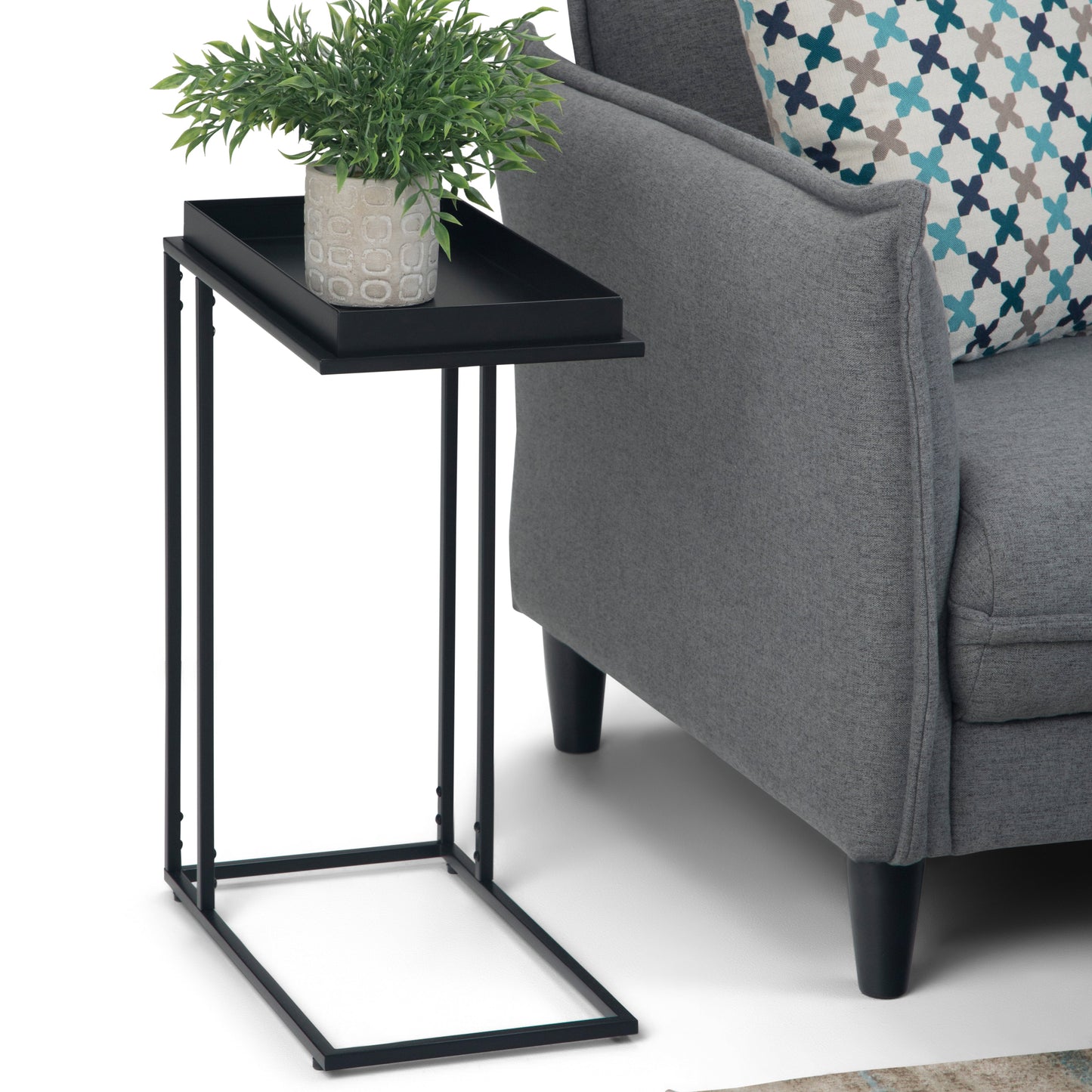 C-Shaped Side Table with Removable Tray Top