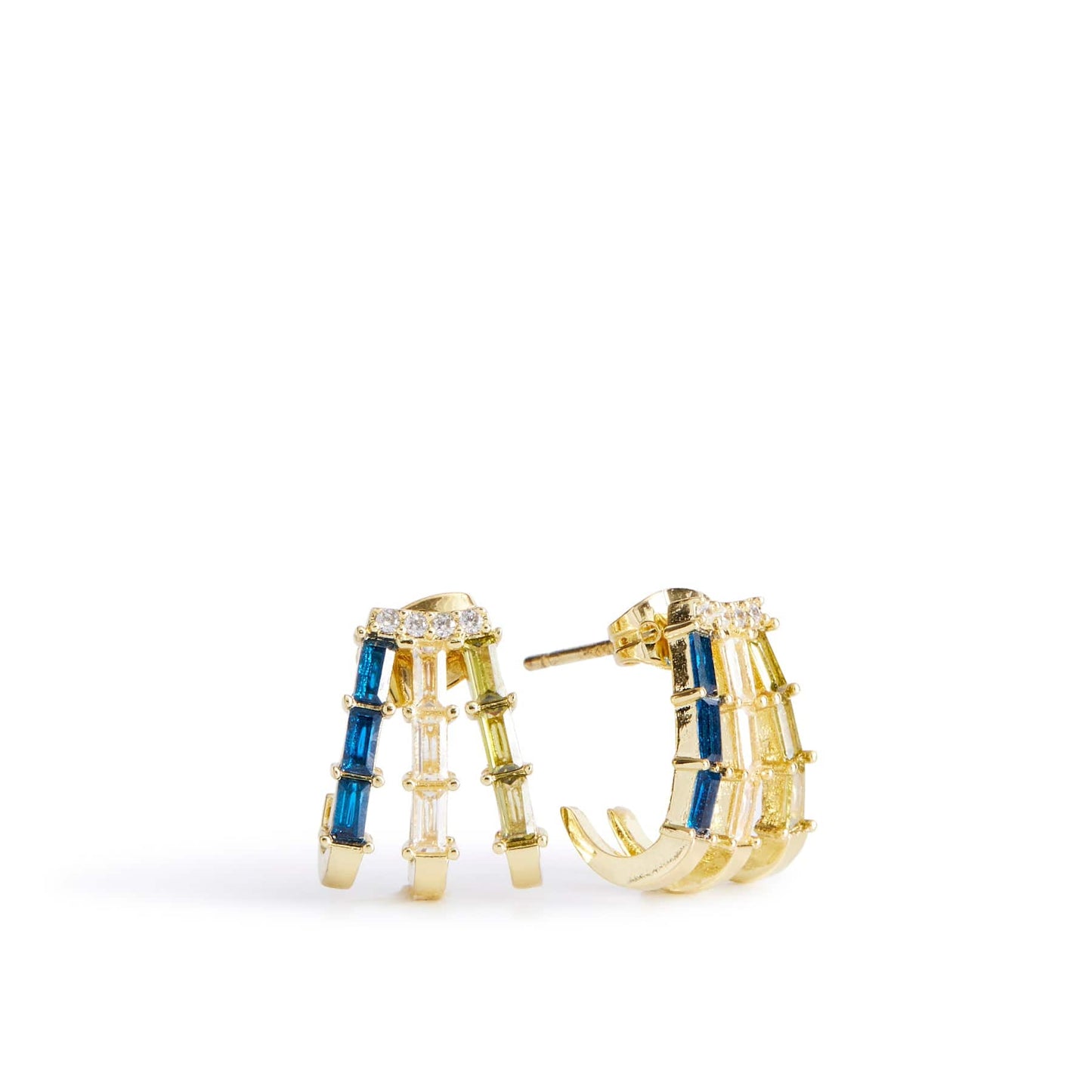 Triple Gemstone Hoop Earrings
