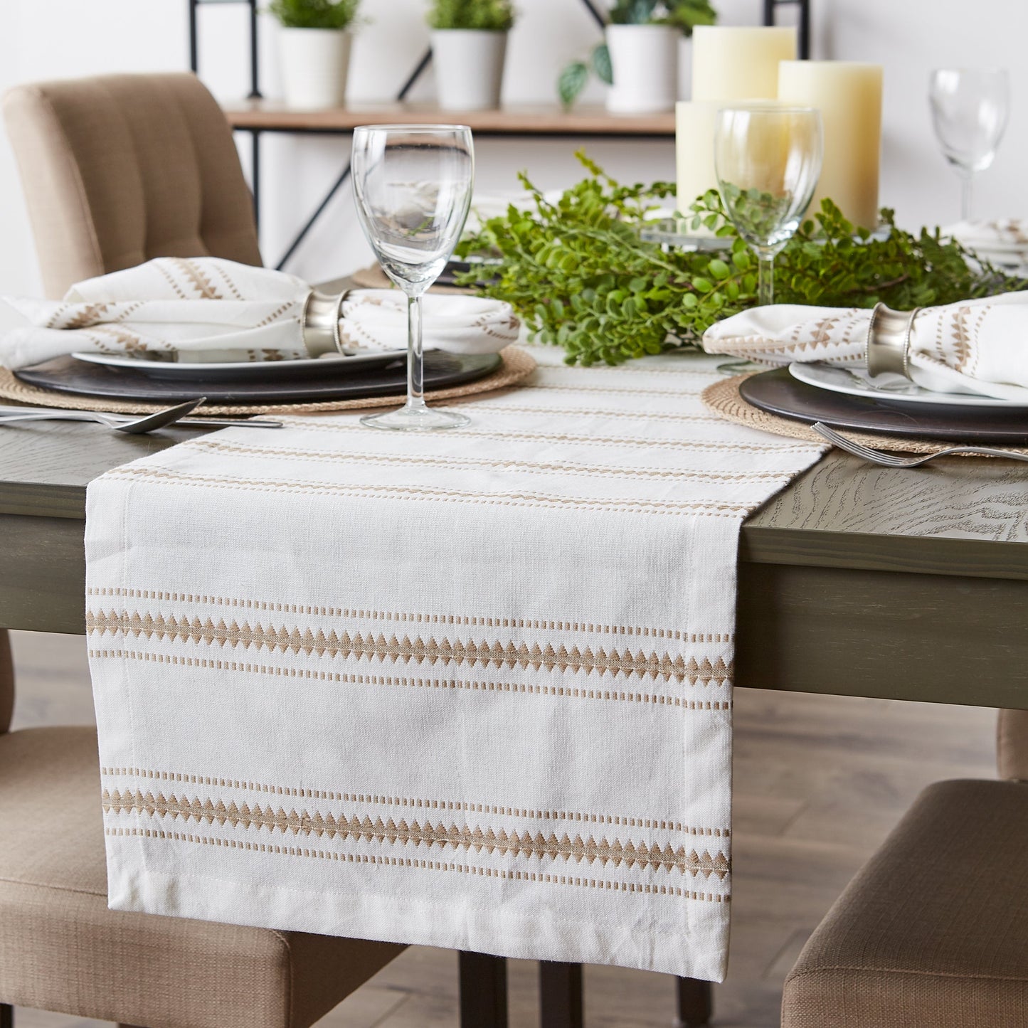 Stone Zig Dobby Stripe Table Runner 14X72