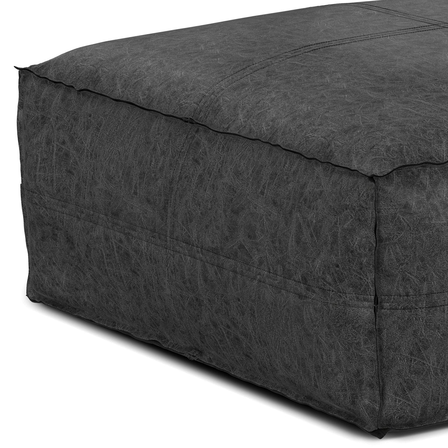 Ascendant Faux Leather Square Pouf with Top Stitching Detail