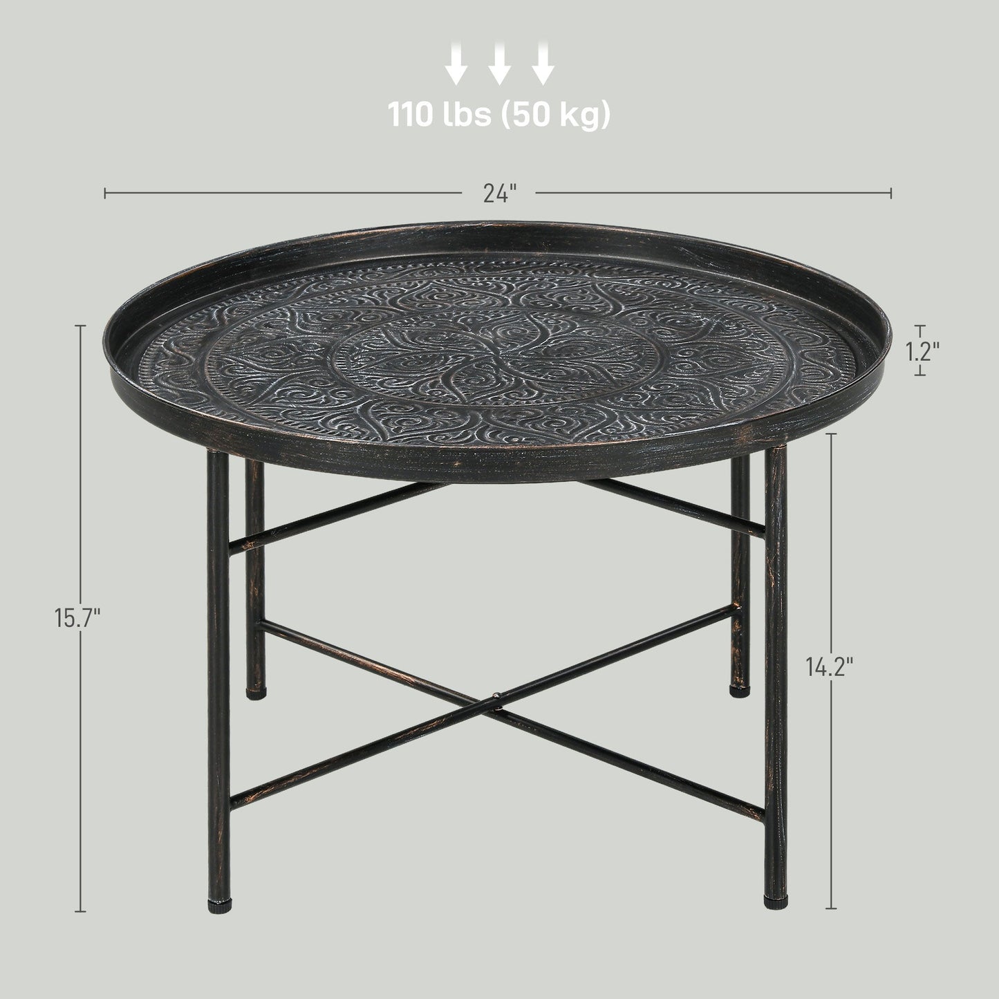 Round Coffee Table with Hammered Tray Top